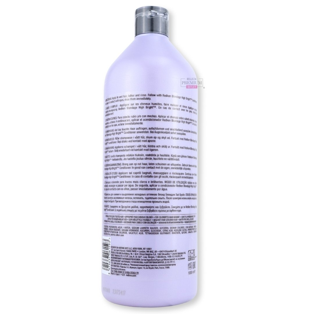 Redken Blondage High Bright Shampoo 1000ml: rubio perfecto y brilloso al instante