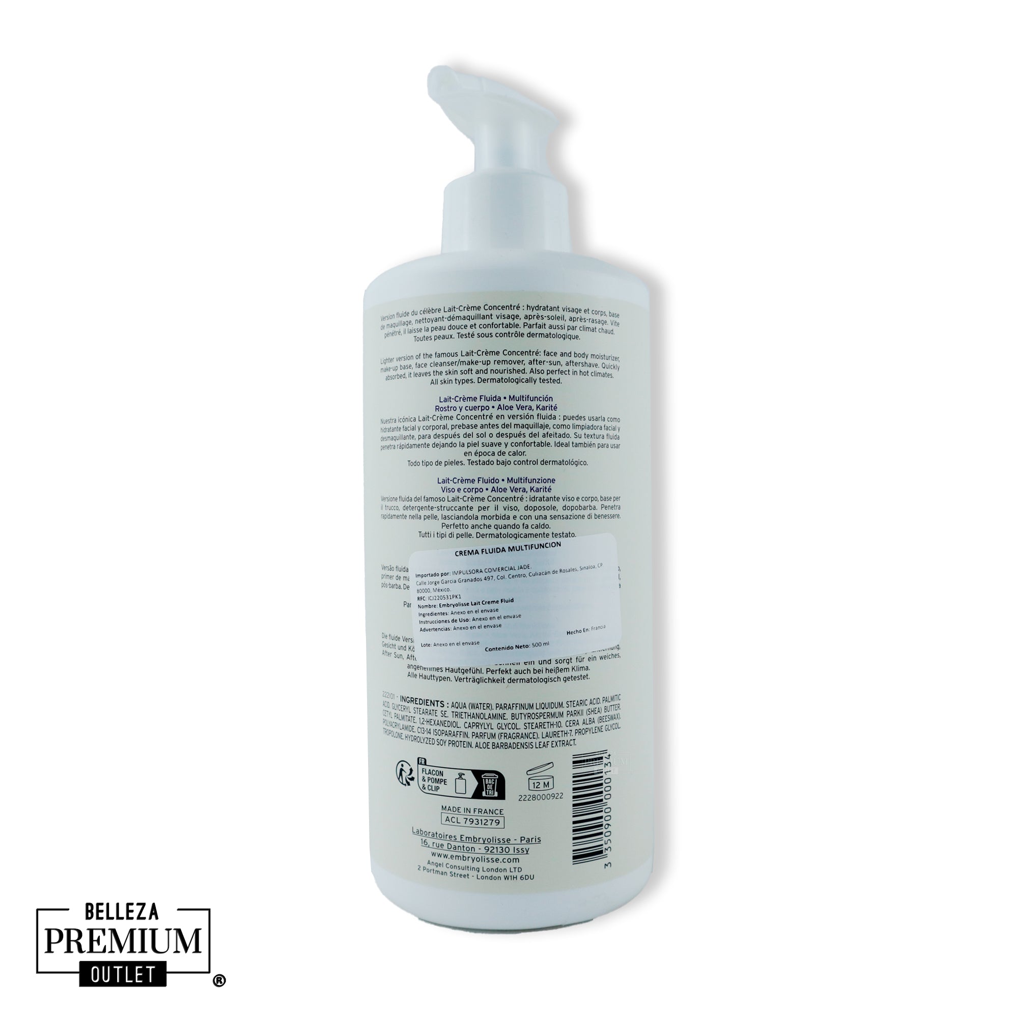 Embryolisse Lait-Crème Fluid 500ml – Hidratación Total para Rostro y Cuerpo