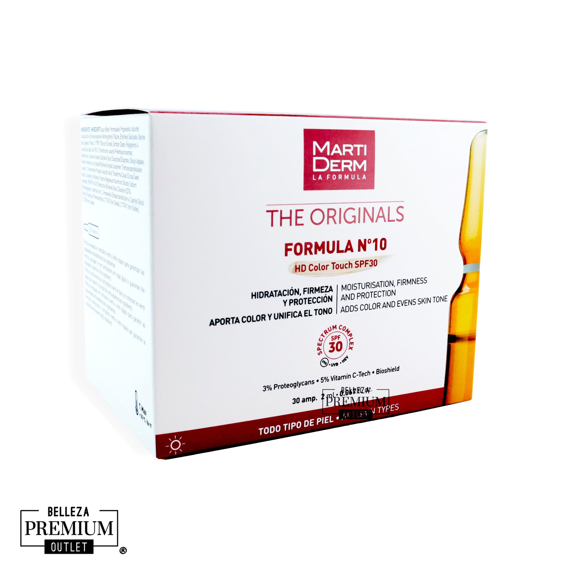 MartiDerm Formula Nº10 HD Color Touch SPF30 30 Ampollas | Protección Solar y Color Personalizado para la Piel