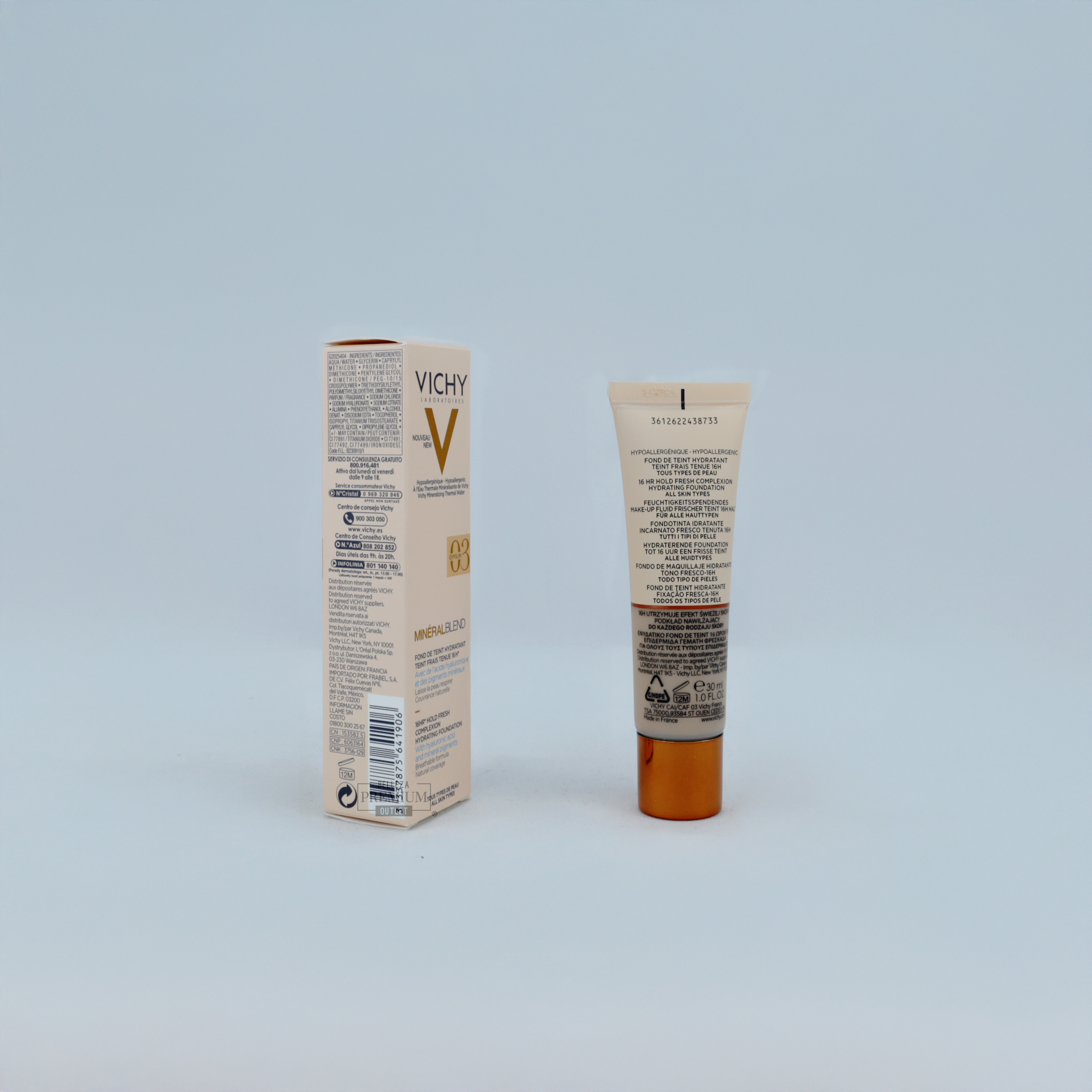 Vichy Mineralblend Foundation 03 Gypsum – Base Fluida Hidratante con Acabado Natural para Piel Clara (30ml)