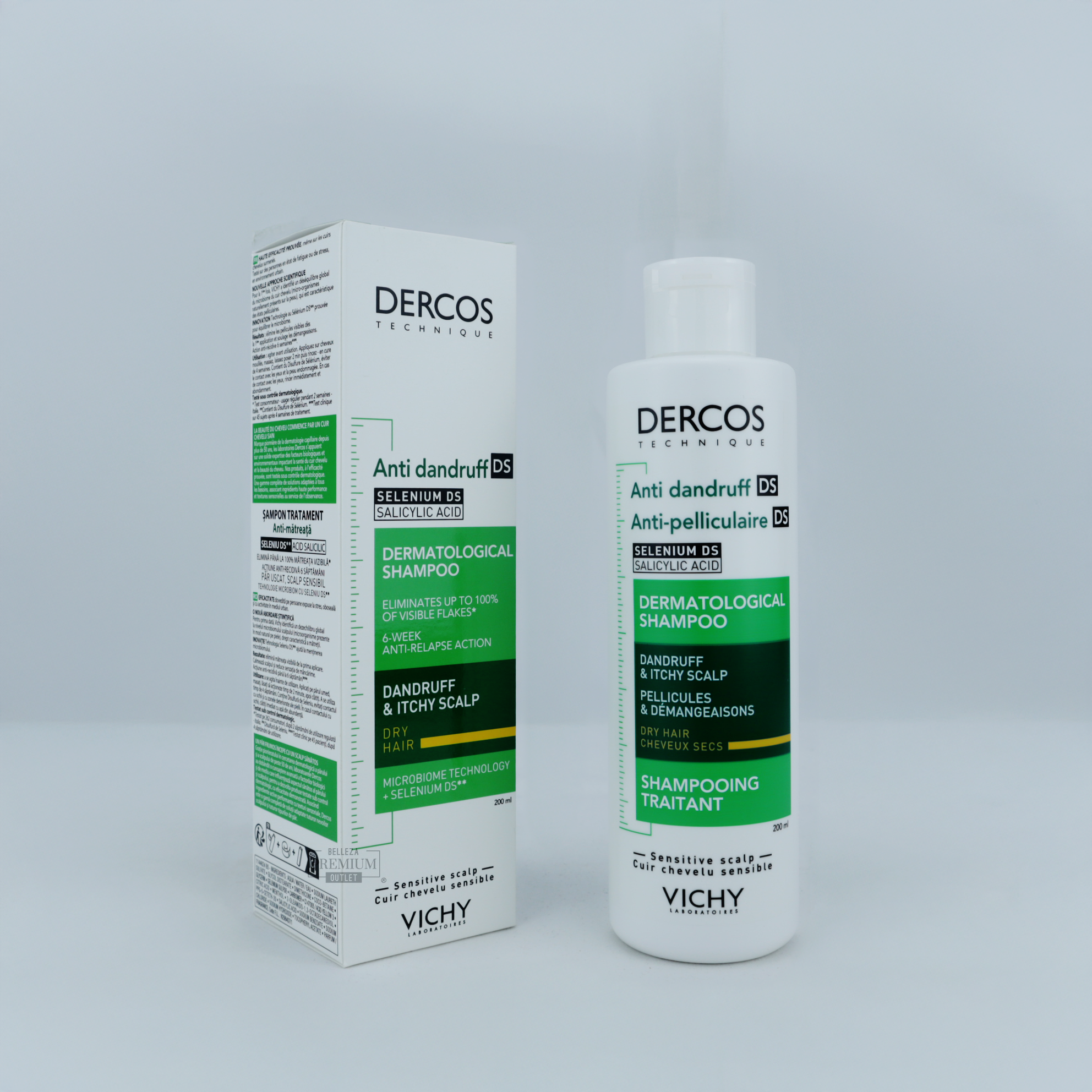 Vichy Dercos Champú Anticaspa Cabello Seco 200ml – Tratamiento Eficaz contra la Caspa con Nutrición y Suavidad