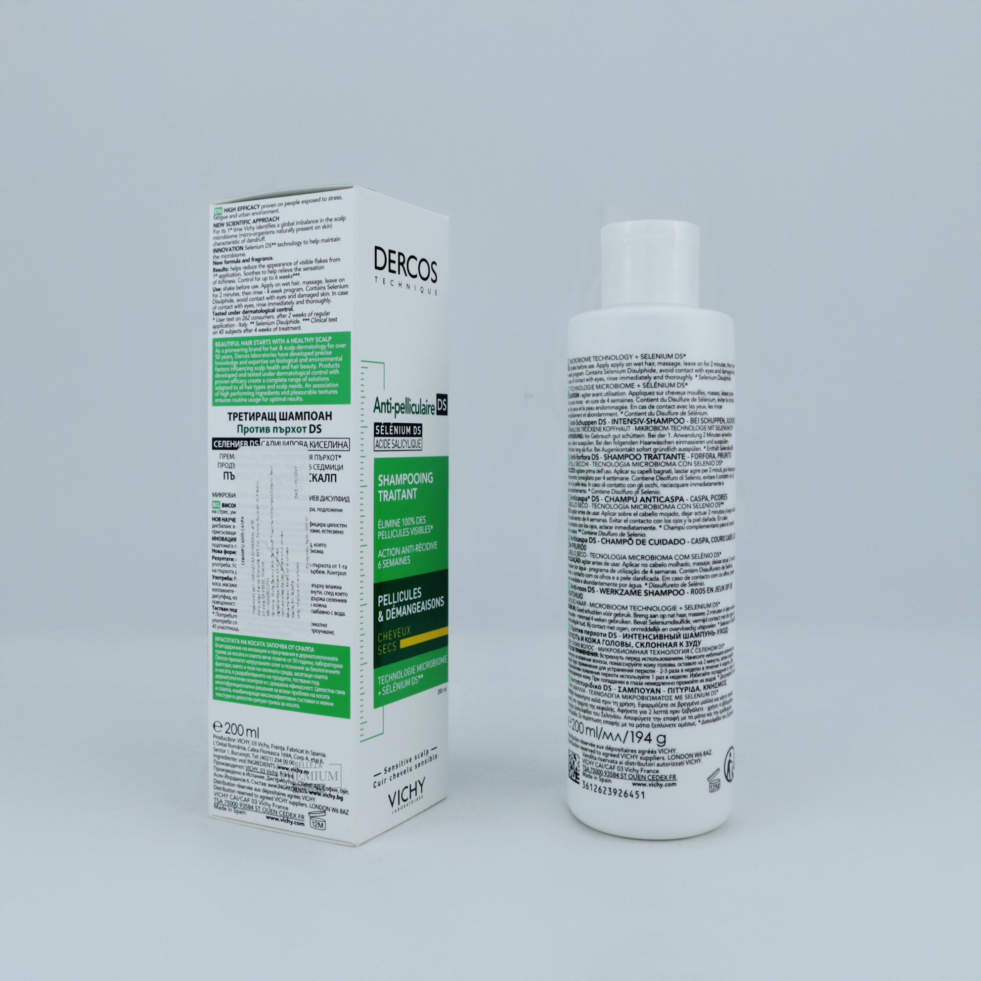 Vichy Dercos Champú Anticaspa Cabello Seco 200ml – Tratamiento Eficaz contra la Caspa con Nutrición y Suavidad