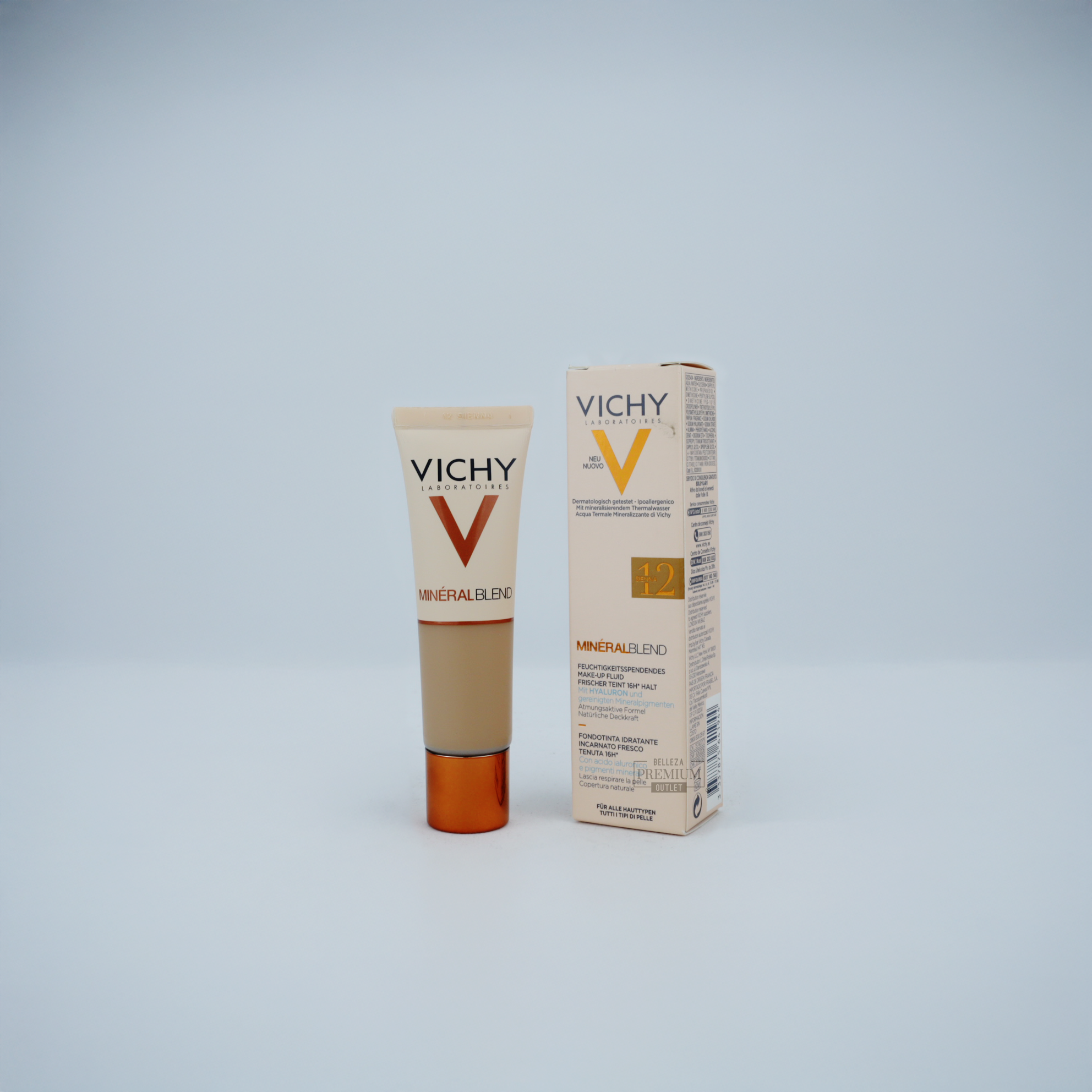 Vichy Mineralblend Foundation 12 Sienna – Base Fluida Hidratante para Pieles Muy Oscuras (30ml)