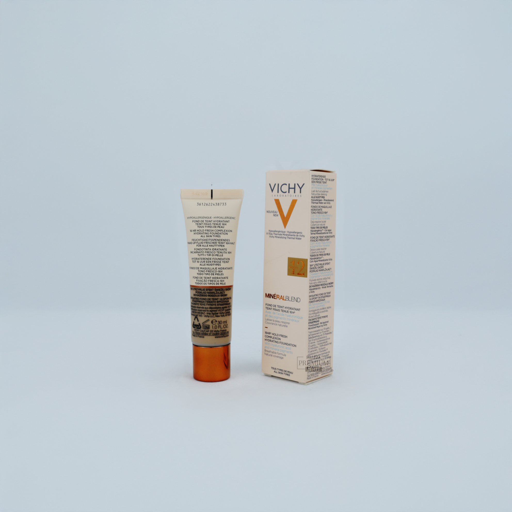 Vichy Mineralblend Foundation 12 Sienna – Base Fluida Hidratante para Pieles Muy Oscuras (30ml)