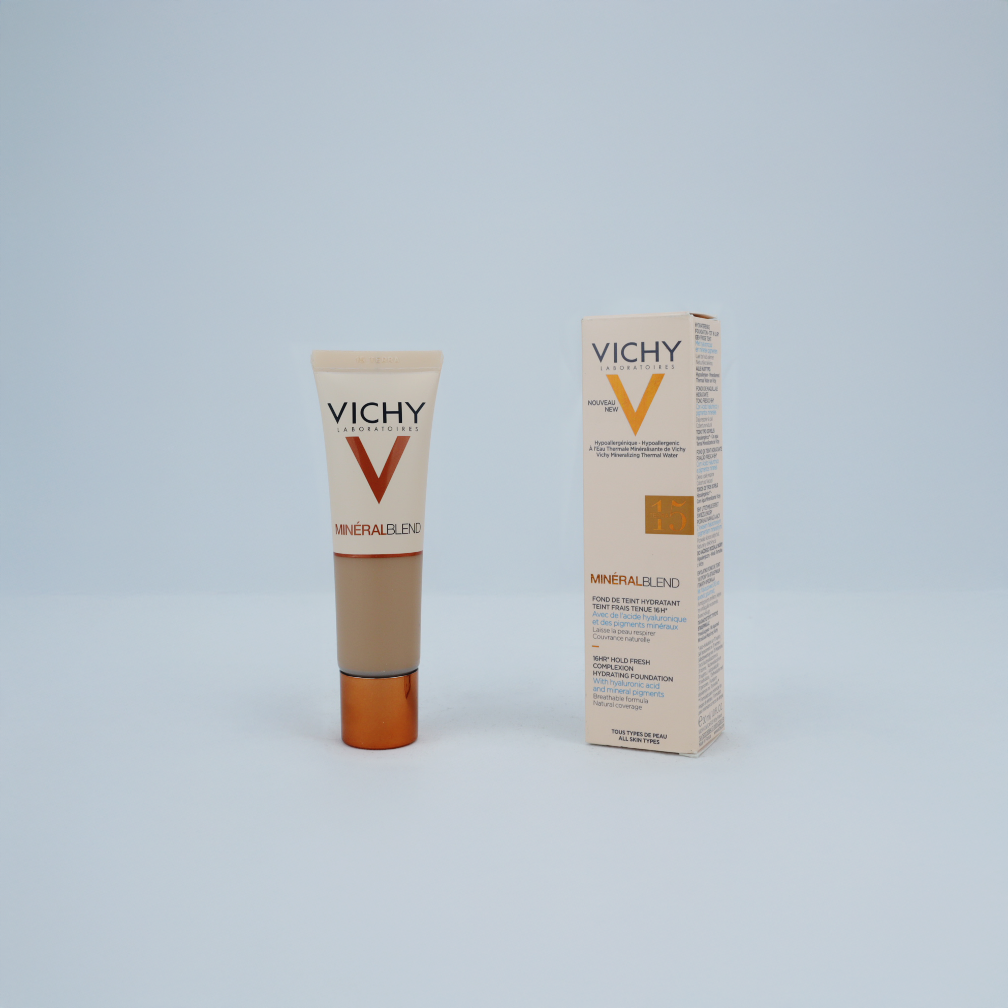 Vichy Mineralblend Foundation 15 Terra – Base Fluida Hidratante para Pieles Muy Oscuras con Subtono Neutro (30ml)