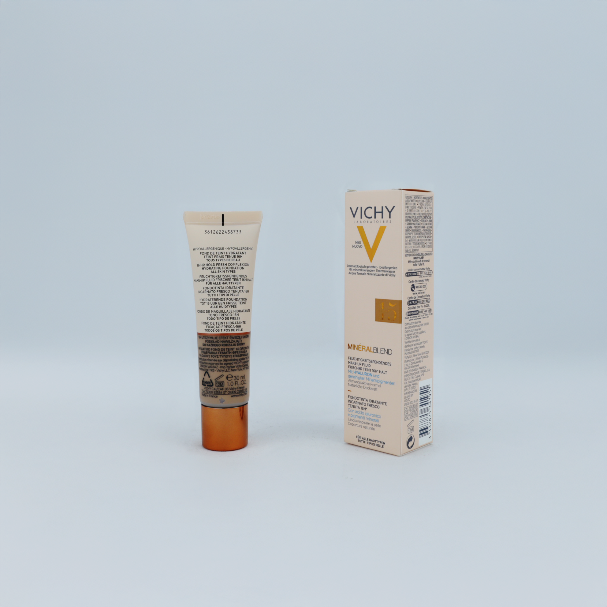 Vichy Mineralblend Foundation 15 Terra – Base Fluida Hidratante para Pieles Muy Oscuras con Subtono Neutro (30ml)