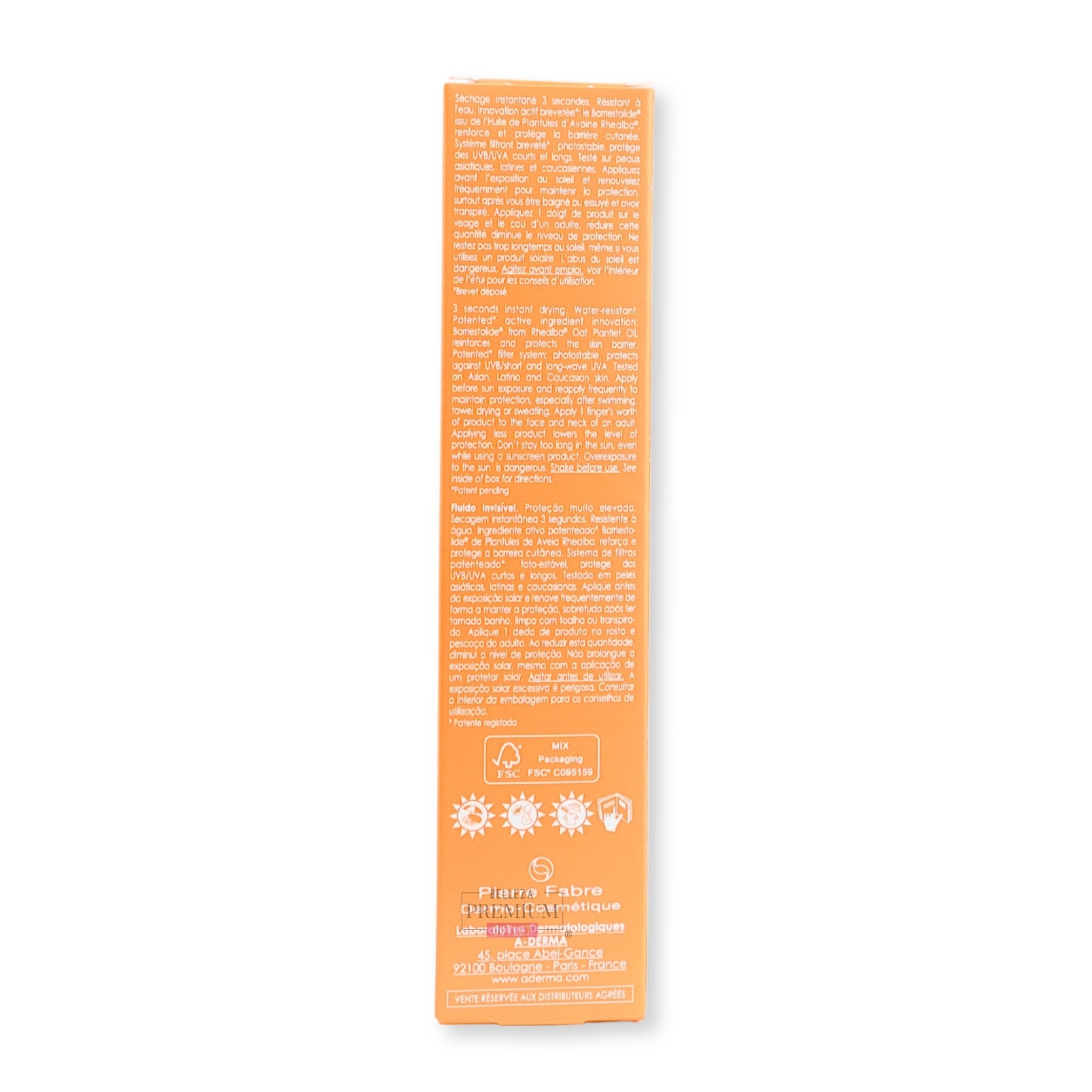 Aderma PROTECT Fluide Invisible SPF50+ 40ml: Revolucionario protector solar de absorción rápida.