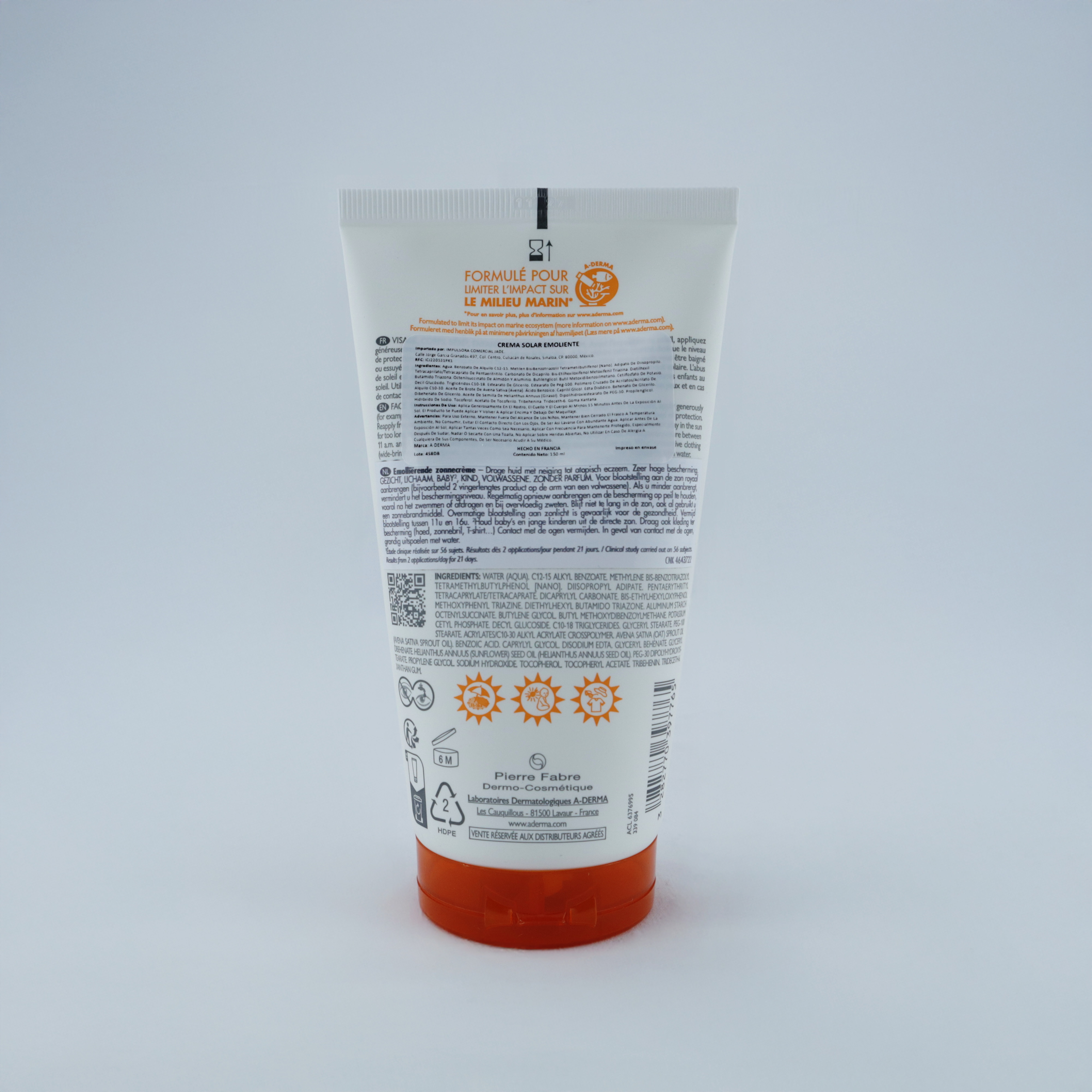 A-Derma Exomega Control Cream SPF50+ 150ml – Protección Solar y Cuidado Antipicor para Piel Atópica