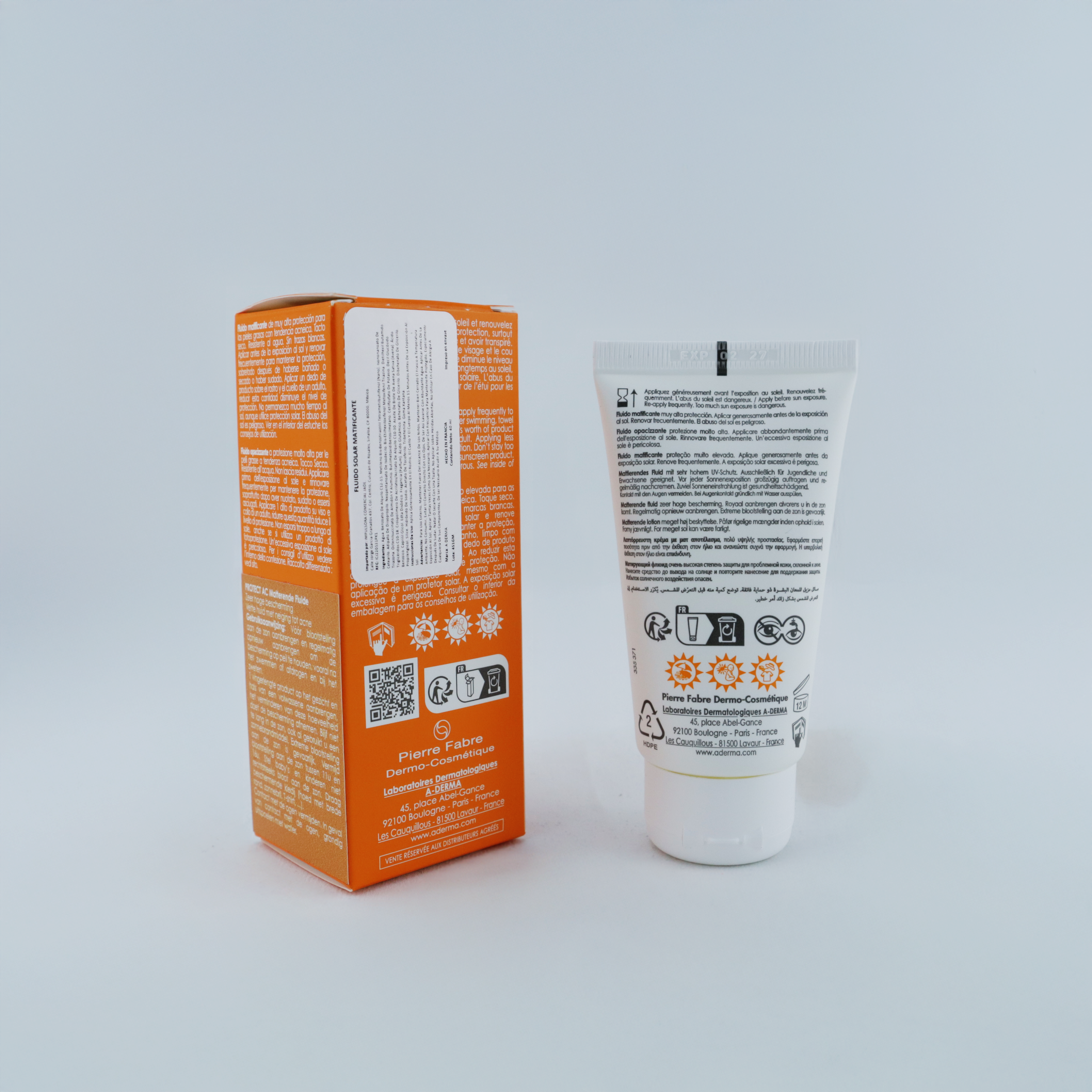 A-Derma Protect AC Mat Fluide SPF50+ 40ml – Protección Solar Alta con Efecto Antibrillos para Piel Grasa y con Acné