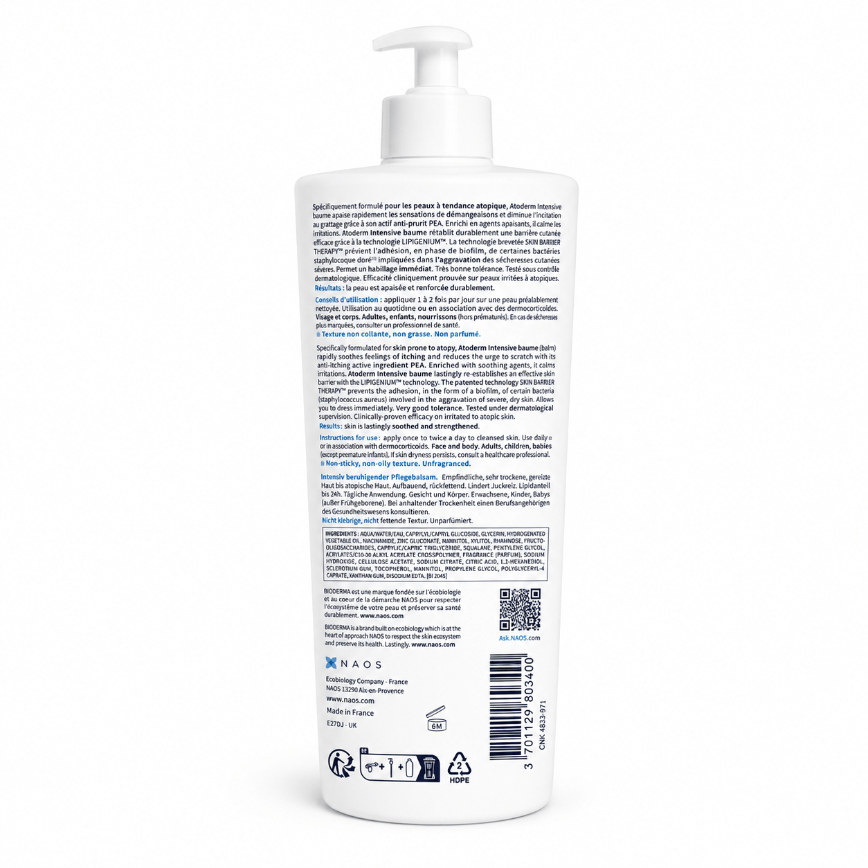 Bioderma Atoderm Intensive Baume 500ml –Crema Familiar para pieles secas a atópicas