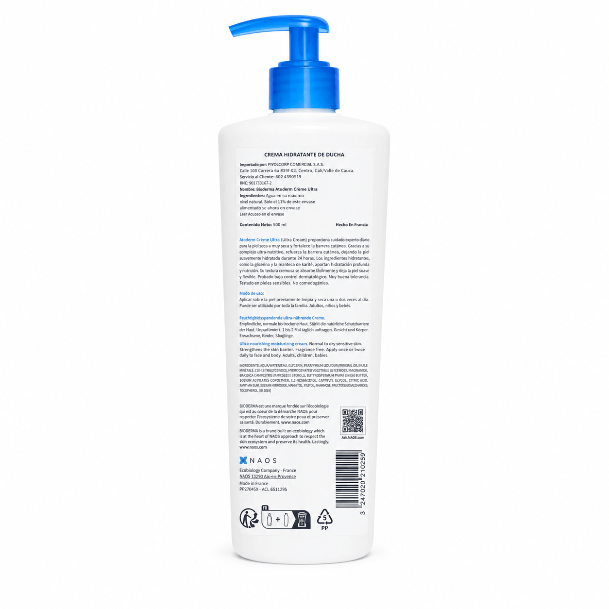 Bioderma Atoderm Crème Ultra 500ml – Hidratación Intensa para Piel Muy Seca y Sensible