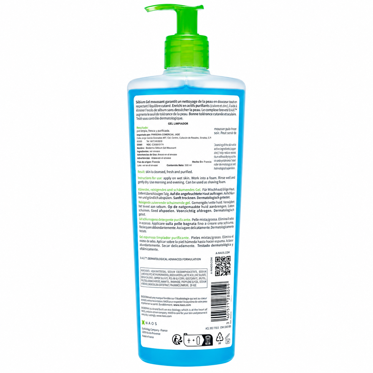 Bioderma Sébium Gel Moussant 500ml – Limpiador Purificante para Piel Mixta a Grasa