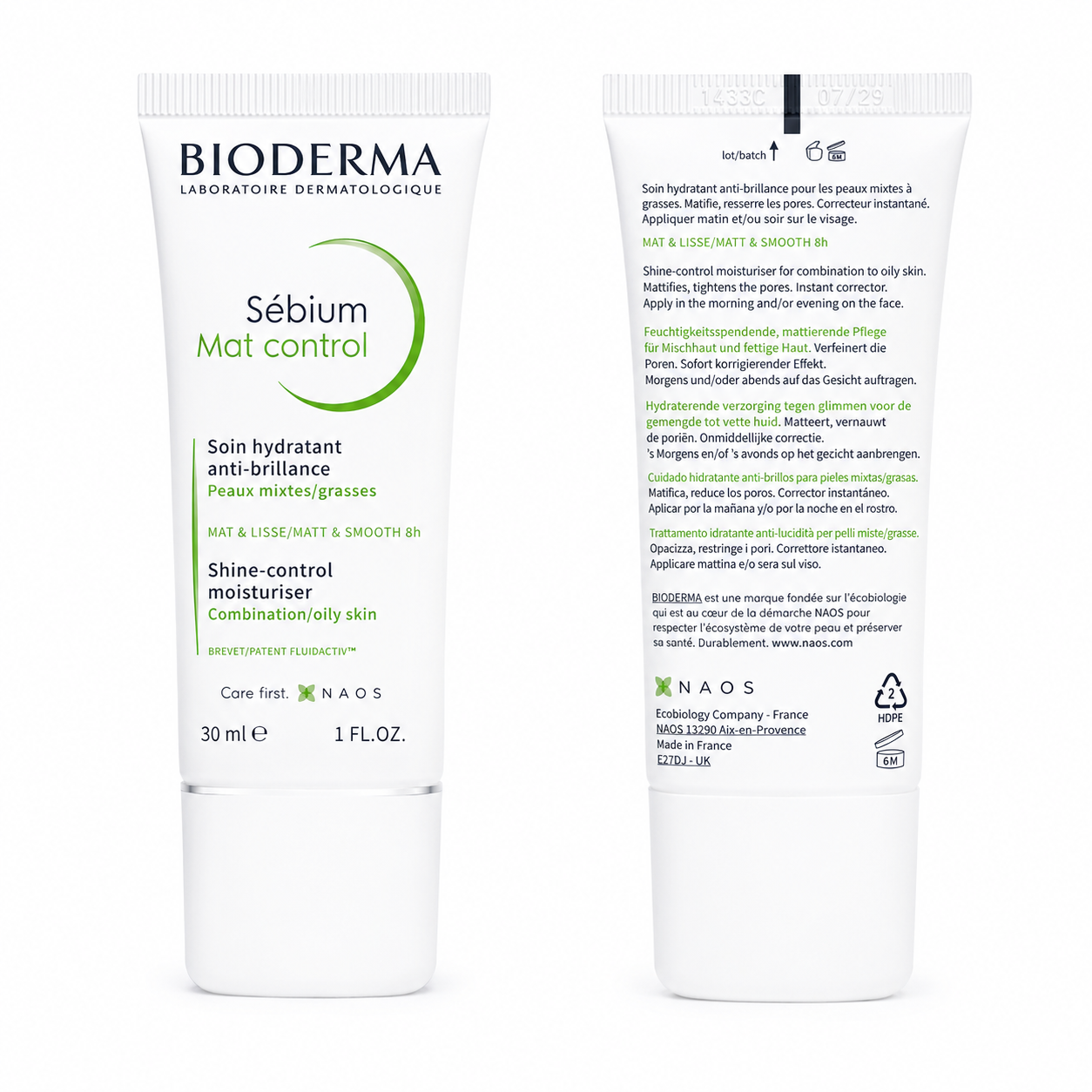 Bioderma Sébium Mat Control 30ml – Crema Reguladora de Brillo para Piel Mixta y Grasa