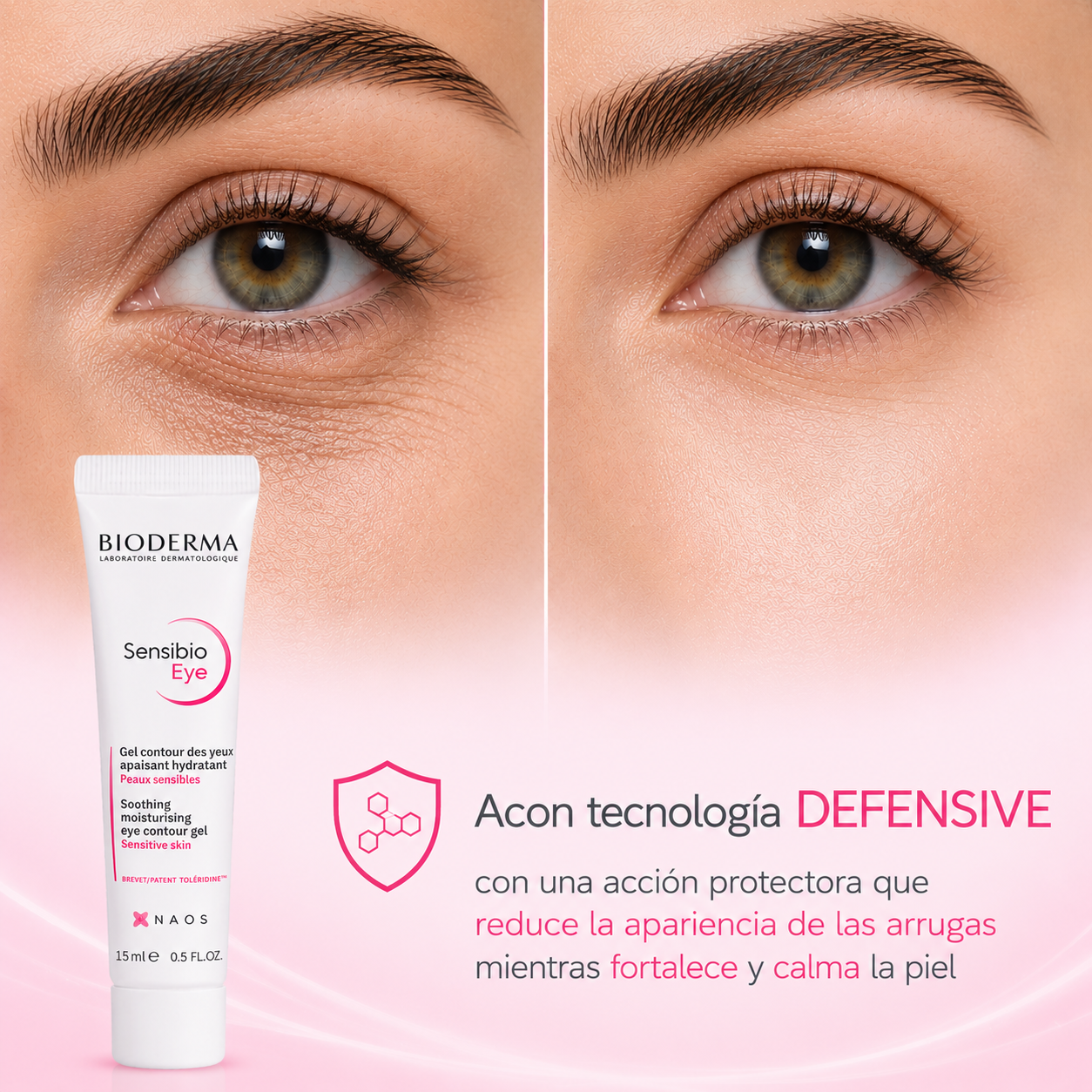 Bioderma Sensibio Eye Contour Gel Cream 15ml – Gel Crema Calmante para Bolsas, Hinchazón y Líneas de Expresión