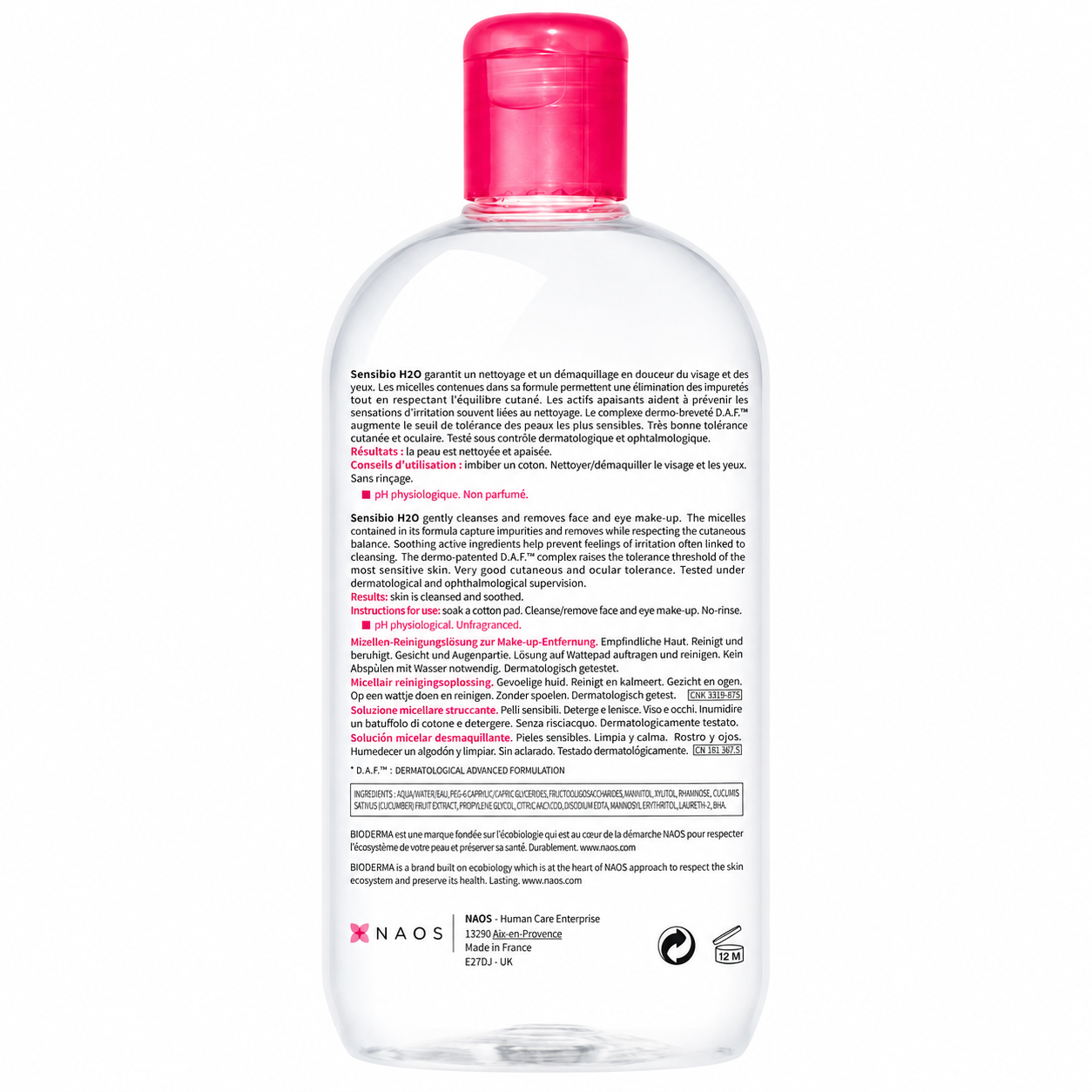 Bioderma Sensibio H2O Agua Micelar 500ml – Limpieza y Desmaquillado para Piel Sensible