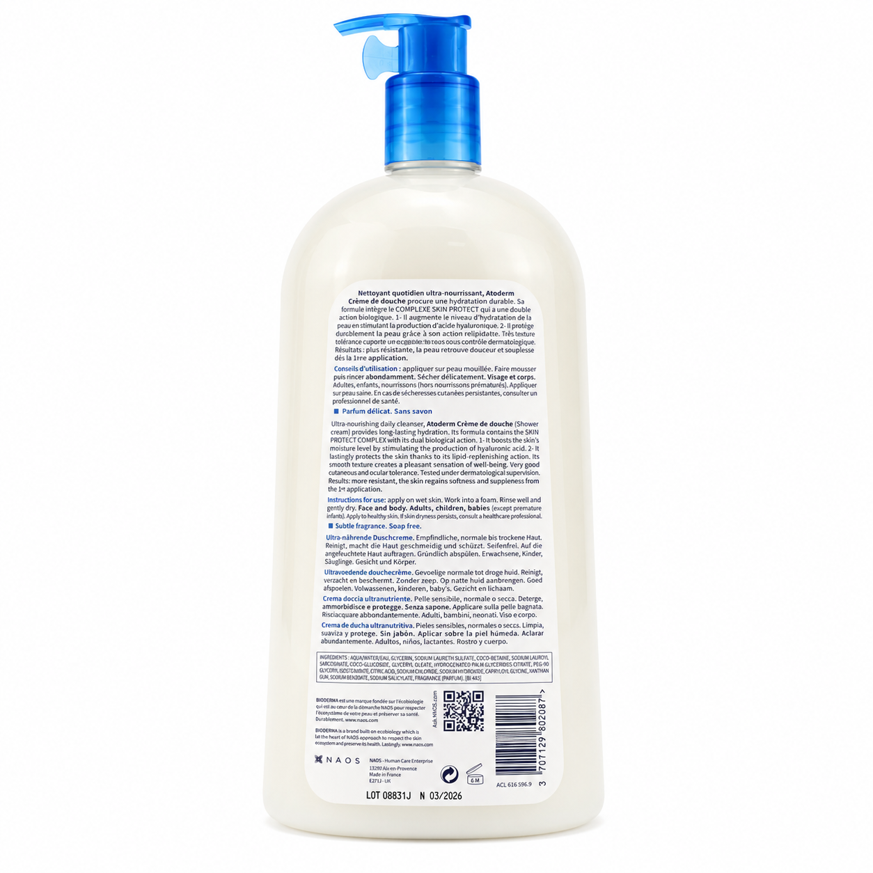 Bioderma Atoderm Crème de Douche 1000ml – Limpieza Suave y Nutritiva para Piel Seca y Sensible