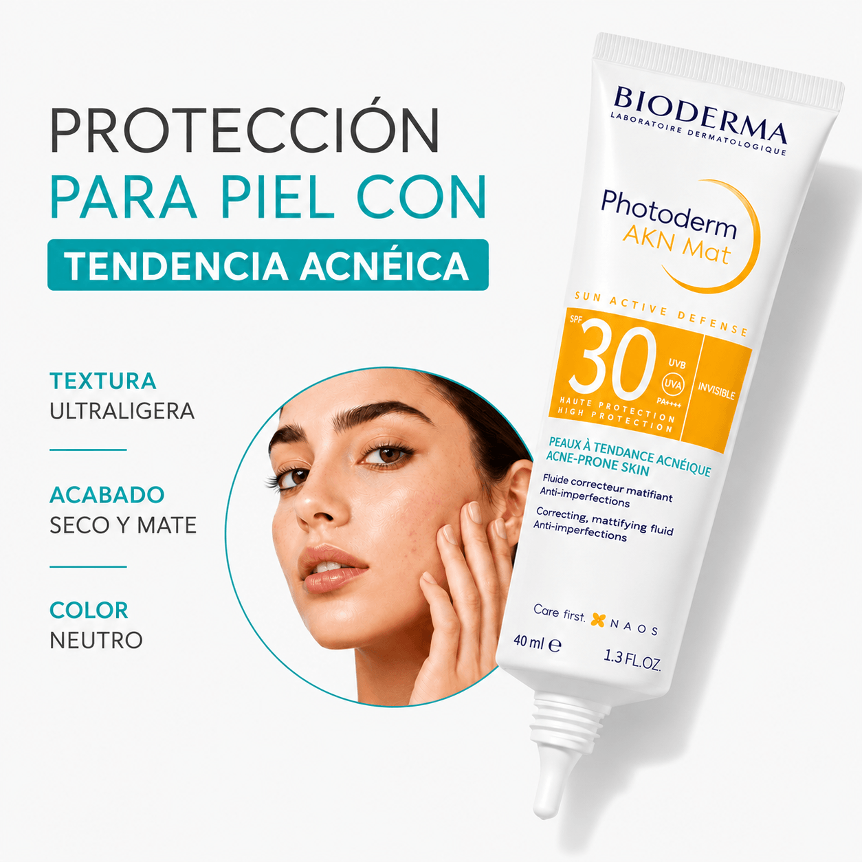 Bioderma Photoderm Akn Mat Crema SPF30 40ml – Protección Solar Matificante para Piel Mixta y Grasa