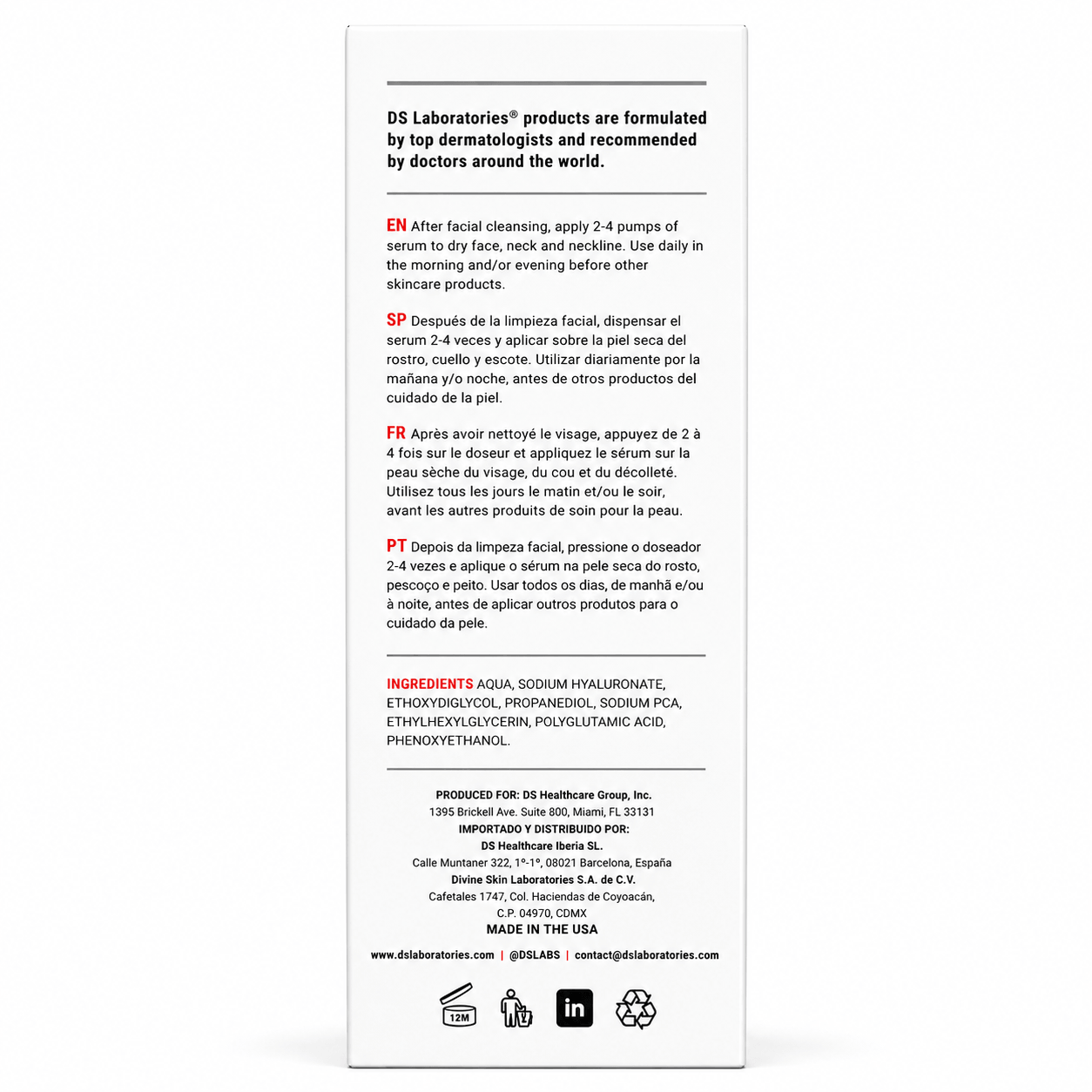 DS Laboratories Advanced Hyaluronic Booster – Serum facial hidratación y efecto relleno 30 ml