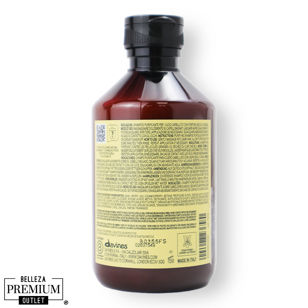 Davines Naturaltech Purifying Shampoo 250 – Limpieza Profunda, Control de Caspa y Cuero Cabelludo Equilibrado