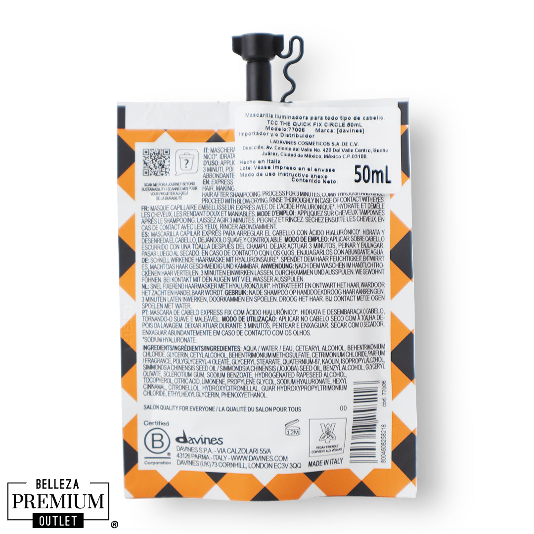Davines The Quick Fix Circle 50ml – Reparación Instantánea, Brillo Relámpago y Cabello Listo al Instante