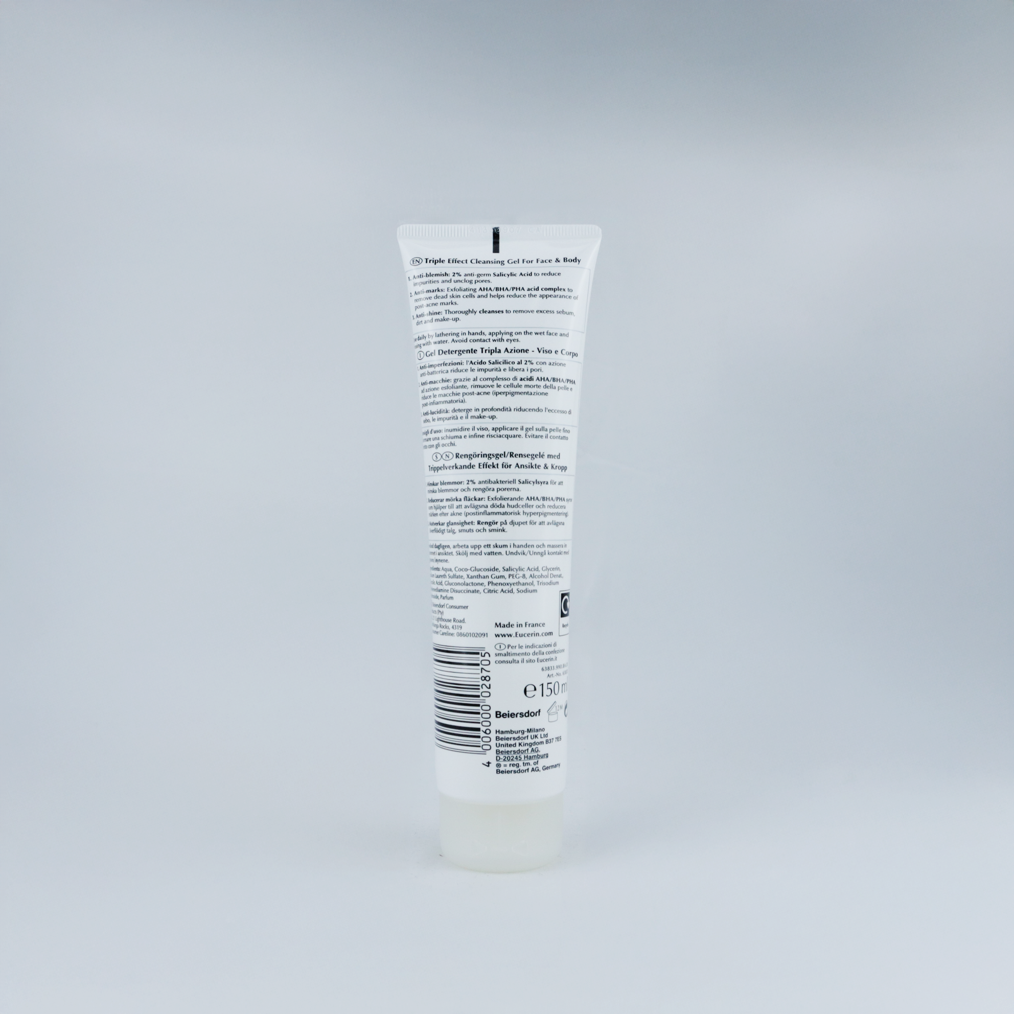 EUCERIN CLEANISNG GEL 150ML TRIPLE EFFECT: Eucerin DermoPure Triple Effect Cleansing Gel 150ml – Limpieza profunda para piel propensa al acné y marcas post-acné