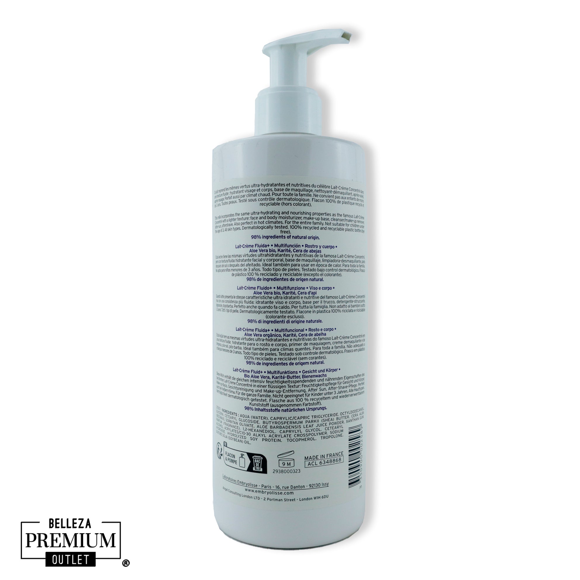 Embryolisse Lait-Crème Fluide + Green 400ml – Hidratación Multiusos, Ahora Más Natural