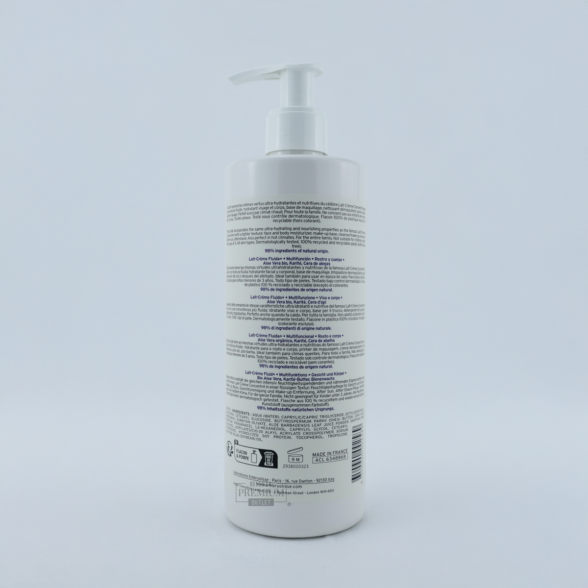 Embryolisse Lait-Crème Fluide + Green 400ml – Hidratación Multiusos, Ahora Más Natural