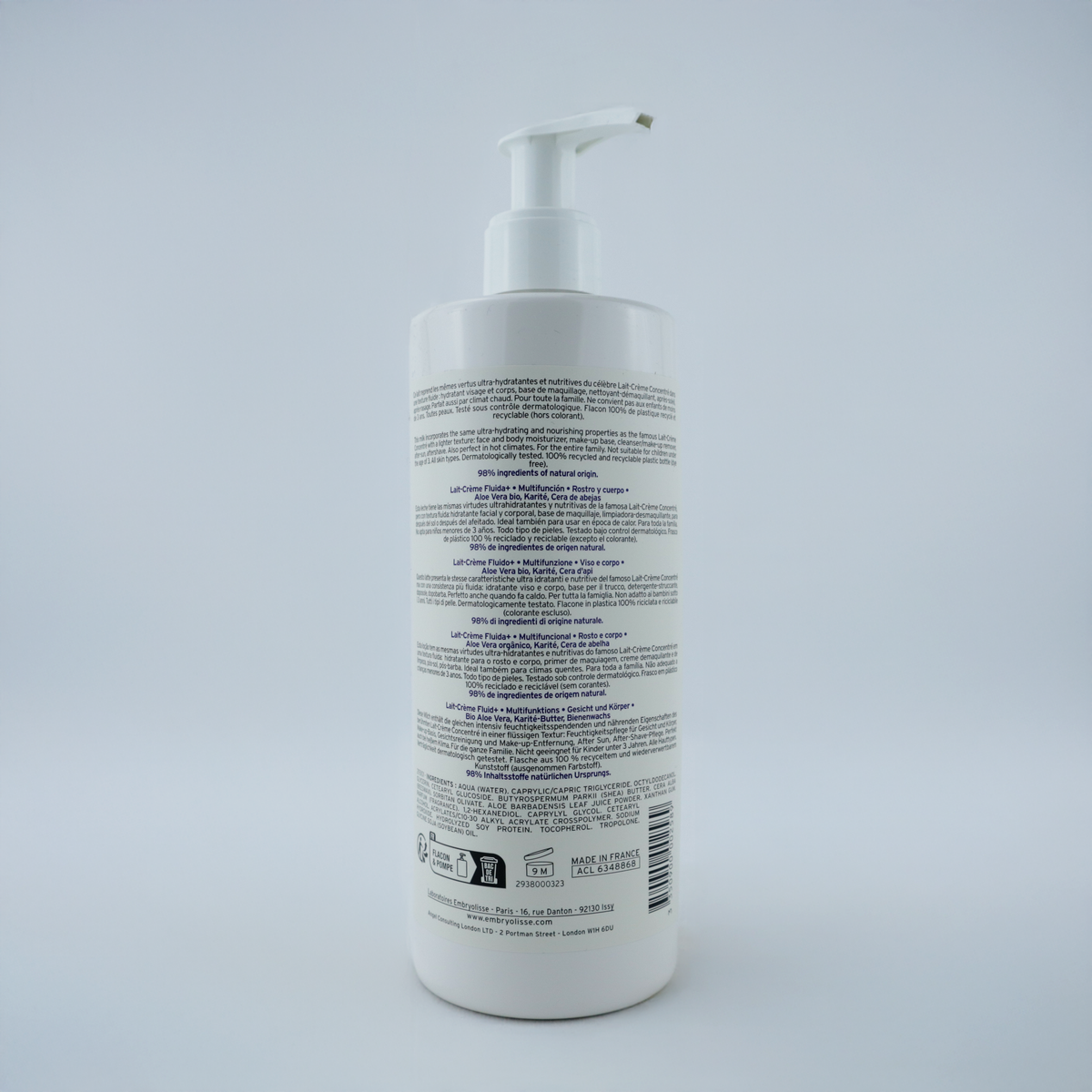 Embryolisse Lait-Crème Fluide + Green 400ml – Hidratación Multiusos, Ahora Más Natural