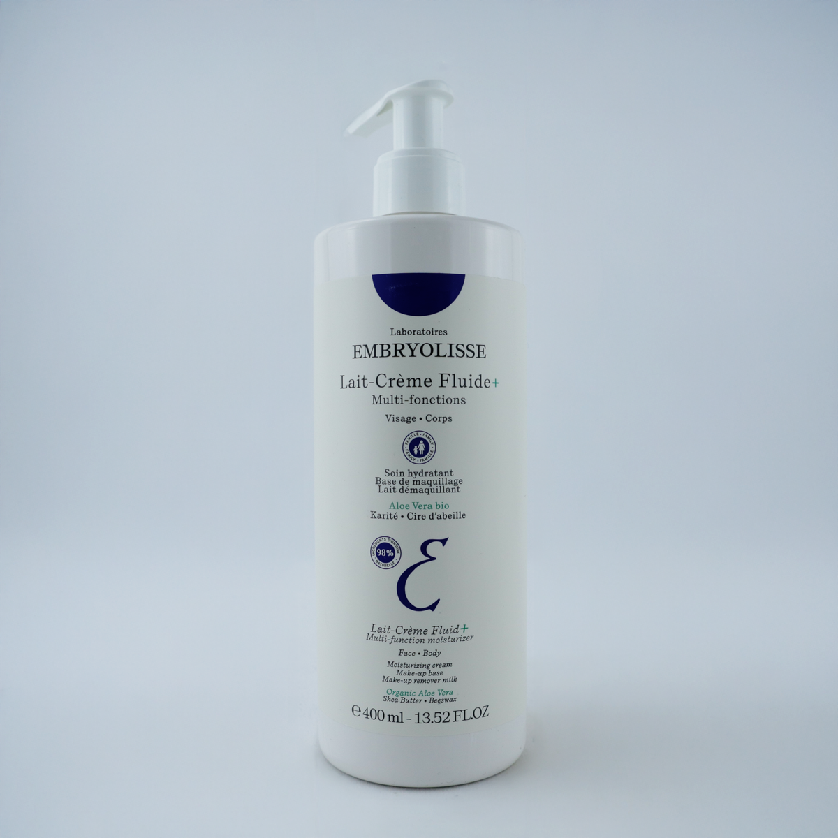 Embryolisse Lait-Crème Fluide + Green 400ml – Hidratación Multiusos, Ahora Más Natural
