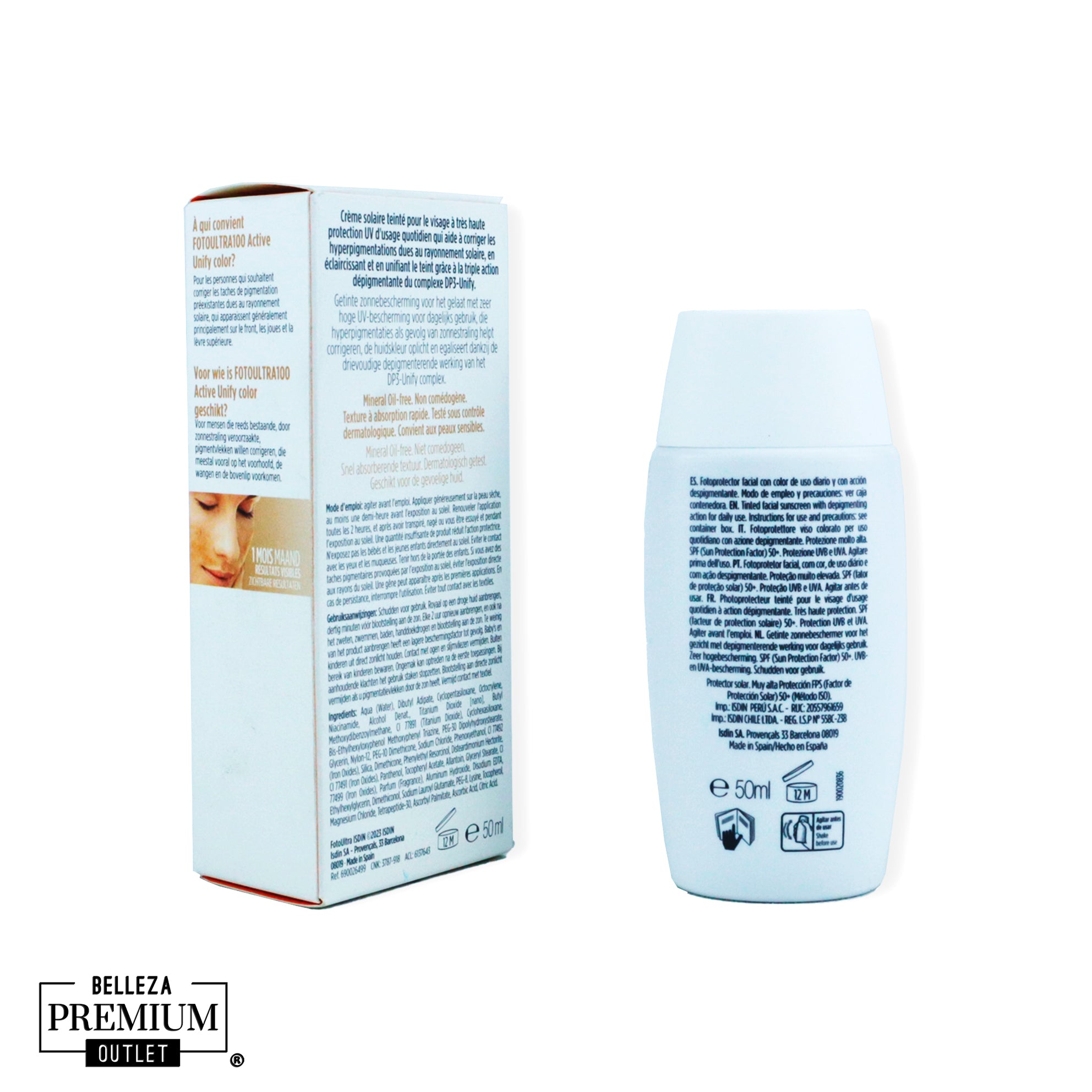 ISDIN Foto Ultra Active Unify Color SPF 50+ 50ml – Fotoprotección con Color para Unificar el Tono y Prevenir Manchas