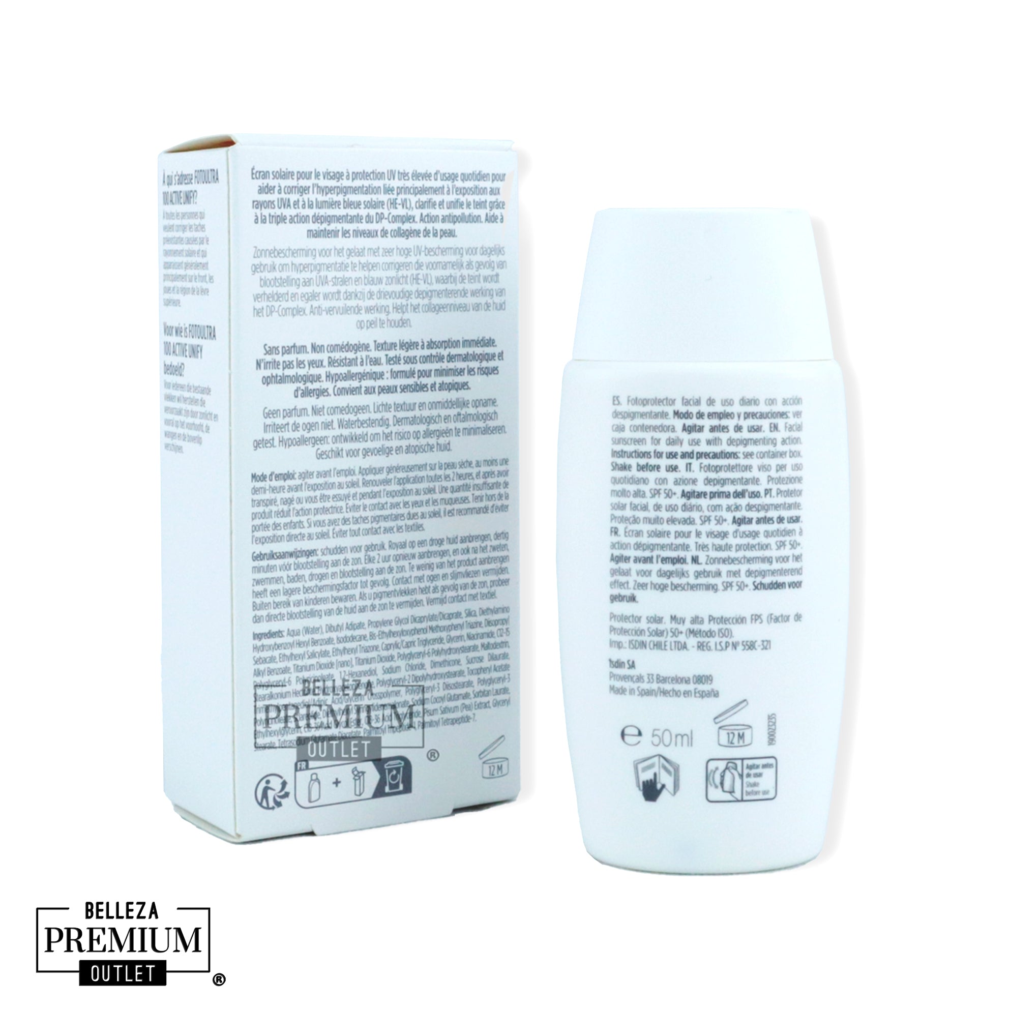 ISDIN FotoUltra Active Unify Fusion SPF 50+ 50ml – Fotoprotección Despigmentante para un Tono de Piel Más Uniforme