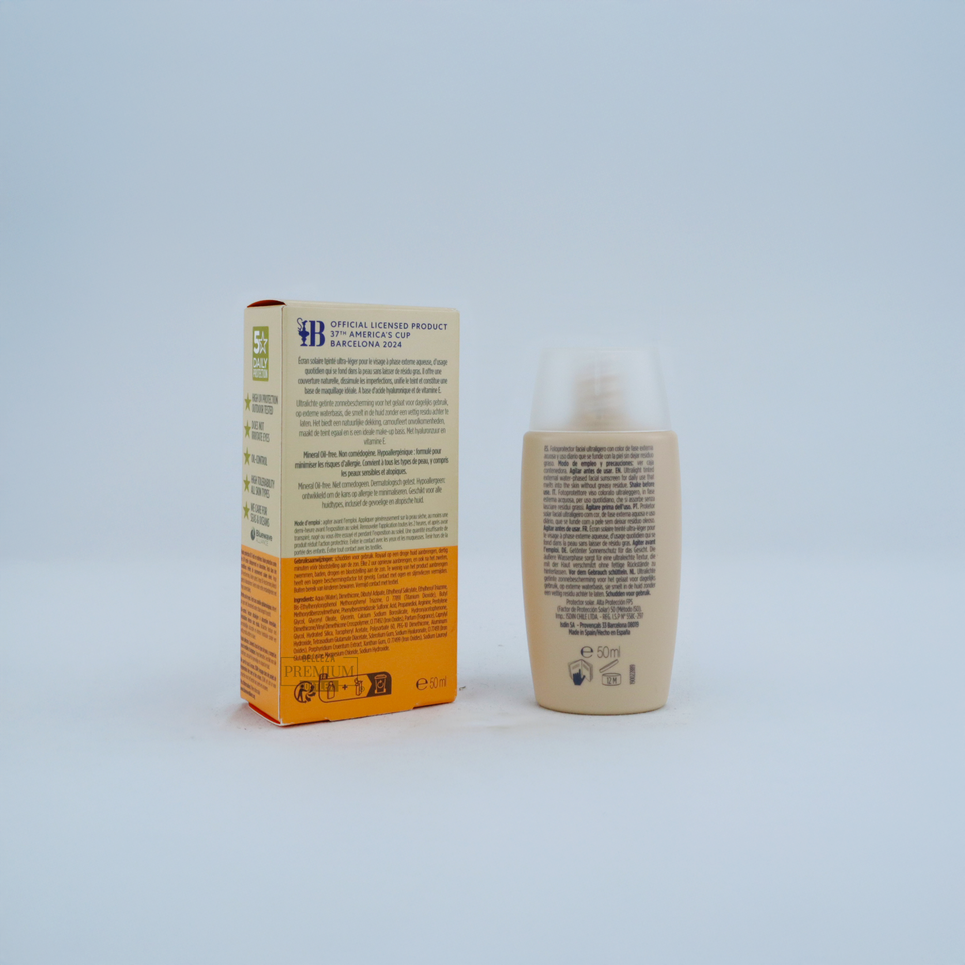ISDIN Fotoprotector Fusion Water Color Light SPF 50+ 50ml – Protección Solar con Color para un Tono Uniforme y Natural