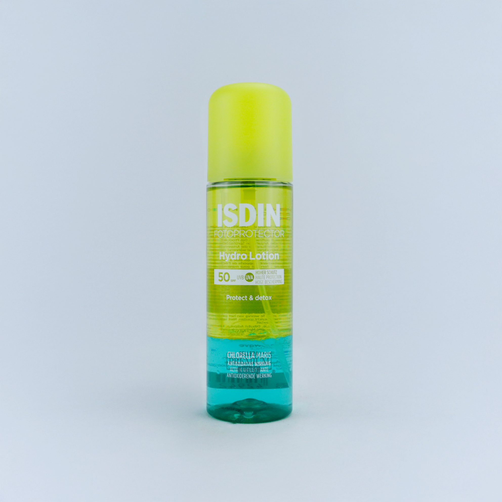 ISDIN Fotoprotector HydroLotion SPF 50+ 200ml – Fotoprotección Bifásica que Protege, Hidrata y Revitaliza tu Piel
