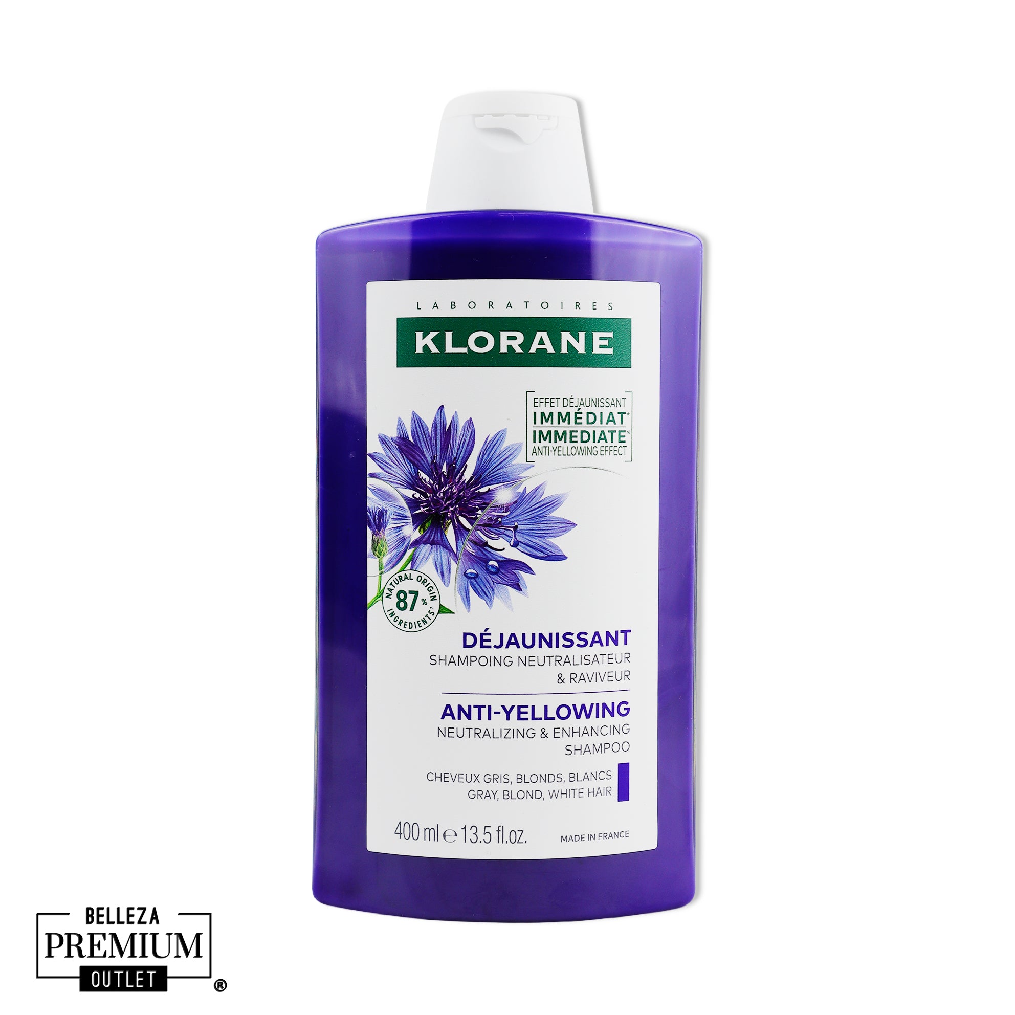 Klorane Anti-Yellow Shampoo 400ml – Revive el Brillo y la Pureza del Cabello Blanco o Canoso
