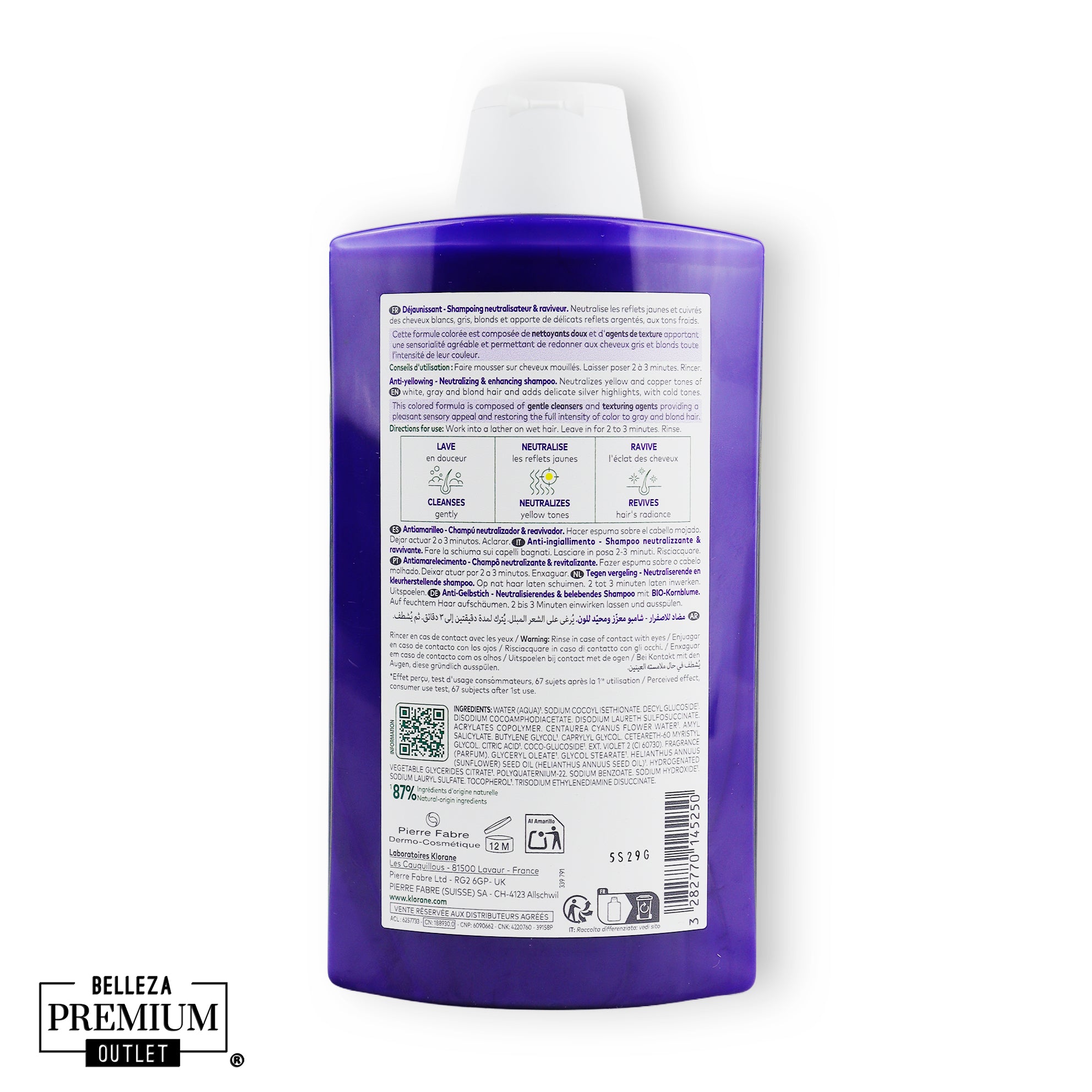 Klorane Anti-Yellow Shampoo 400ml – Revive el Brillo y la Pureza del Cabello Blanco o Canoso