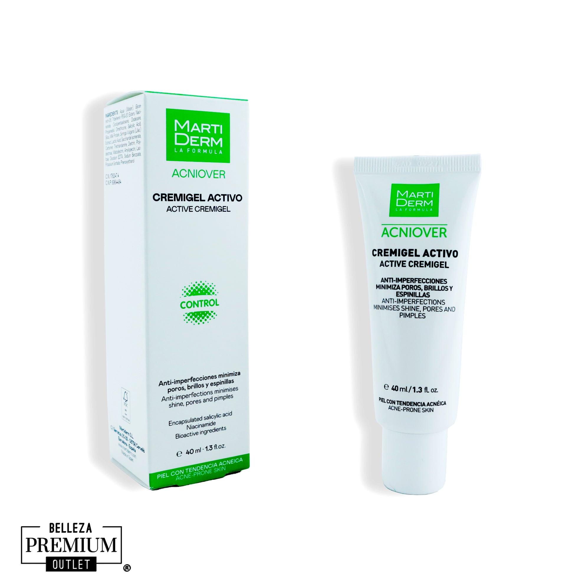 MartiDerm Acniover CremiGel 40ml | Tratamiento Intensivo Antibacterial y Regulador para Piel con Imperfecciones