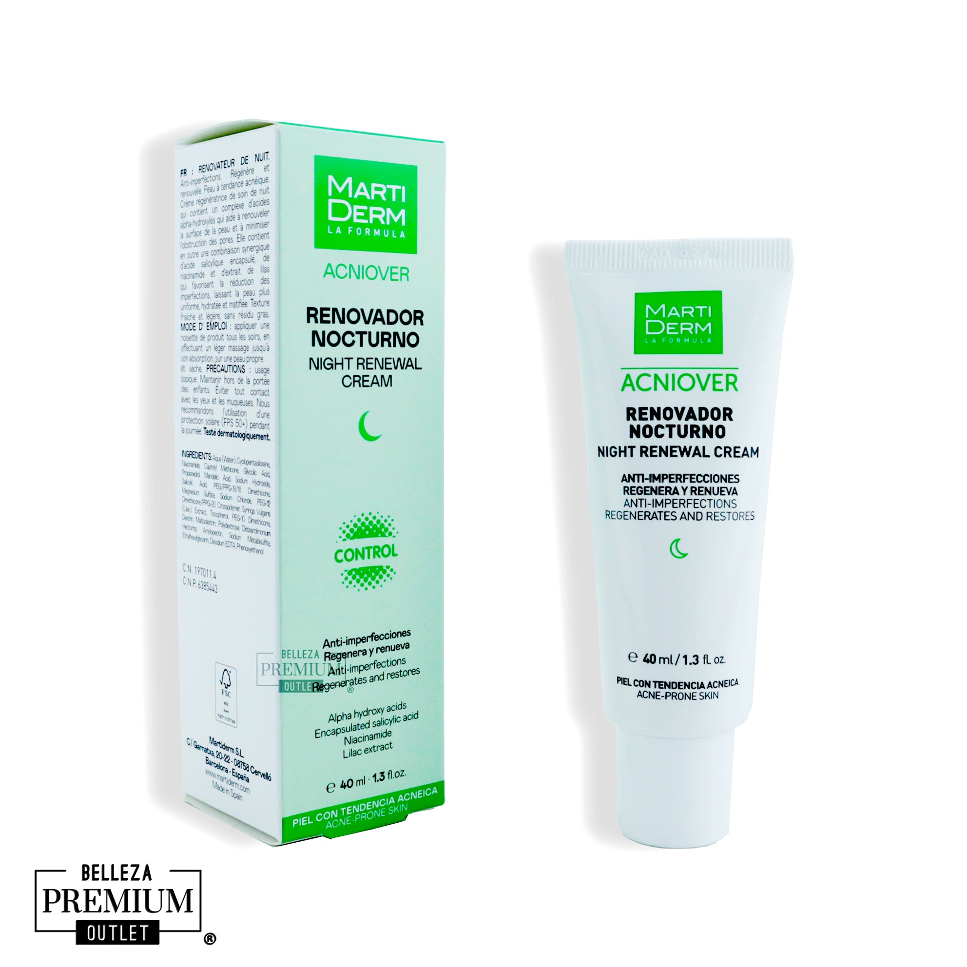 MartiDerm Acniover Renovador Nocturno 40ml | Tratamiento Nocturno Renovador para Piel con Imperfecciones