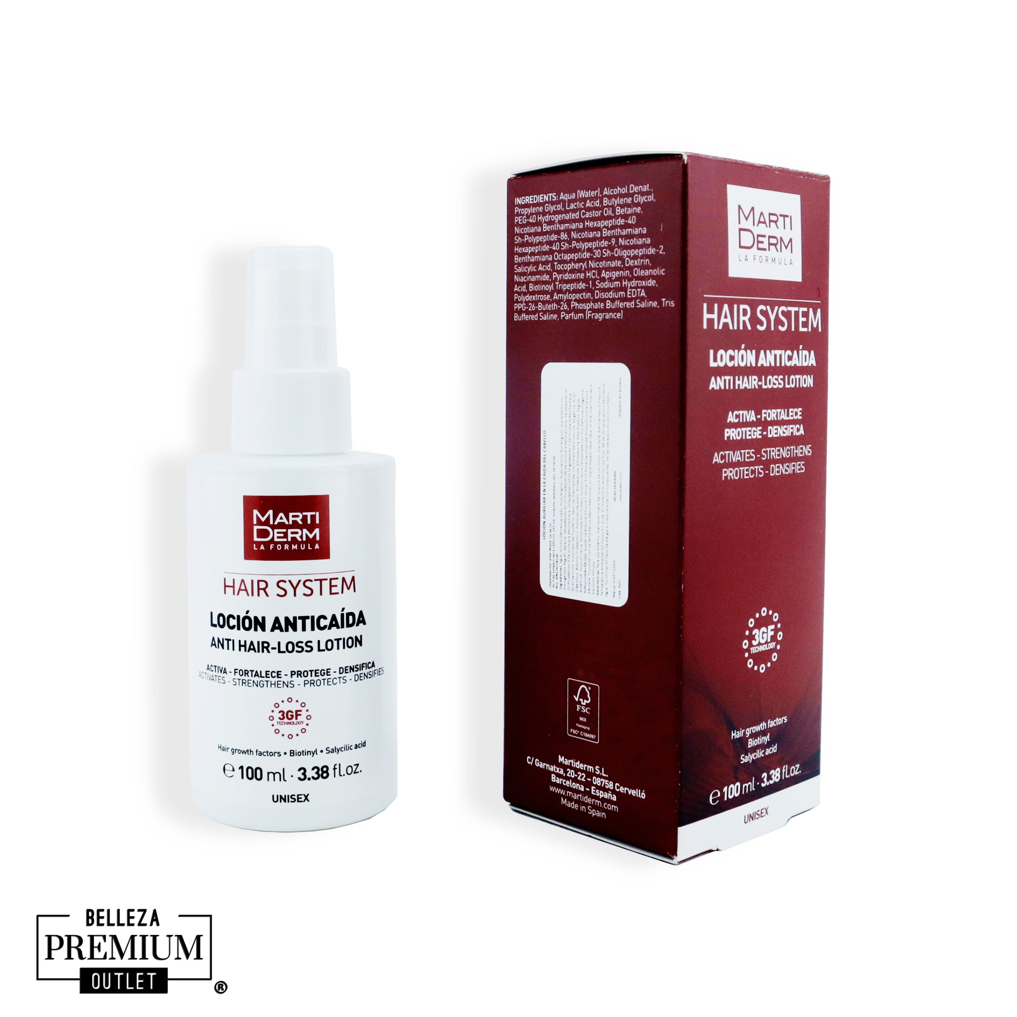 MartiDerm Hair System 3GF Anti Hairloss Lotion 100ml | Loción Anticaída y Fortalecedora para un Cabello Más Fuerte