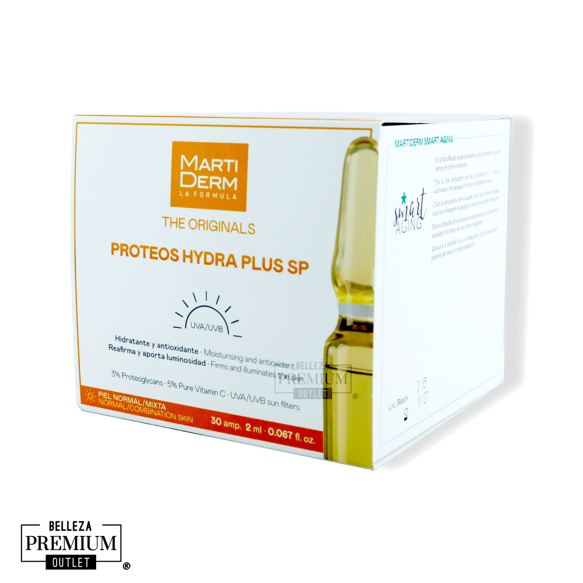 MartiDerm THE ORIGINALS PROTEOS HYDRA PLUS SP 30 Ampolletas (EASY OPEN) | Hidratación Intensa y Protección Antioxidante para la Piel