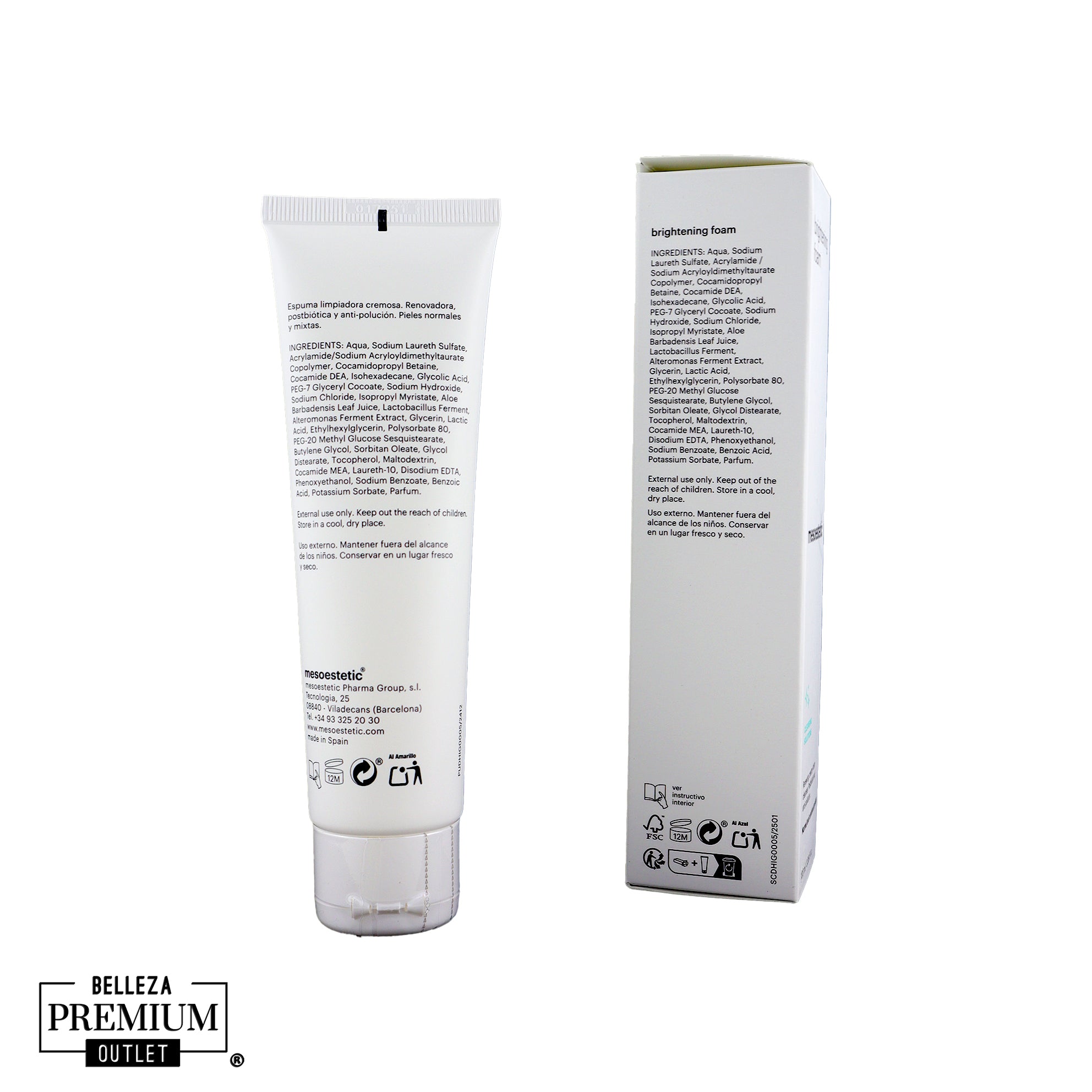 Mesoestetic Brightening Foam – Limpieza Iluminadora, Piel Uniforme y Frescura Renovada