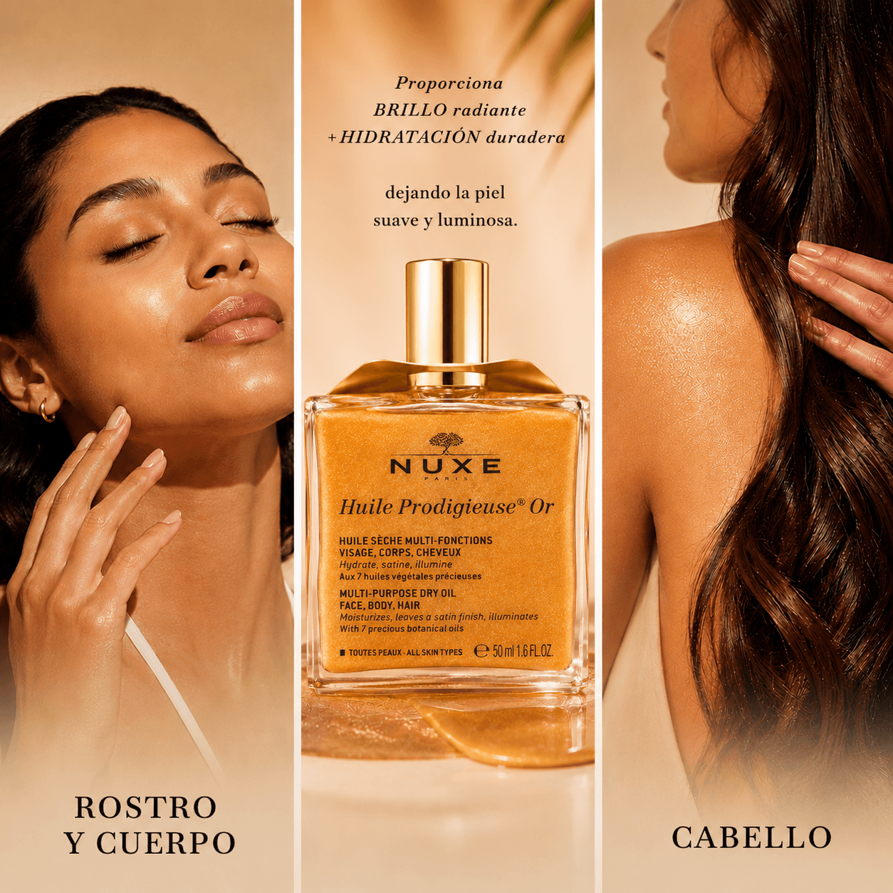 Nuxe Huile Prodigieuse® Or Aceite Seco Multifunción Rostro, Cuerpo y Cabello 50ml
