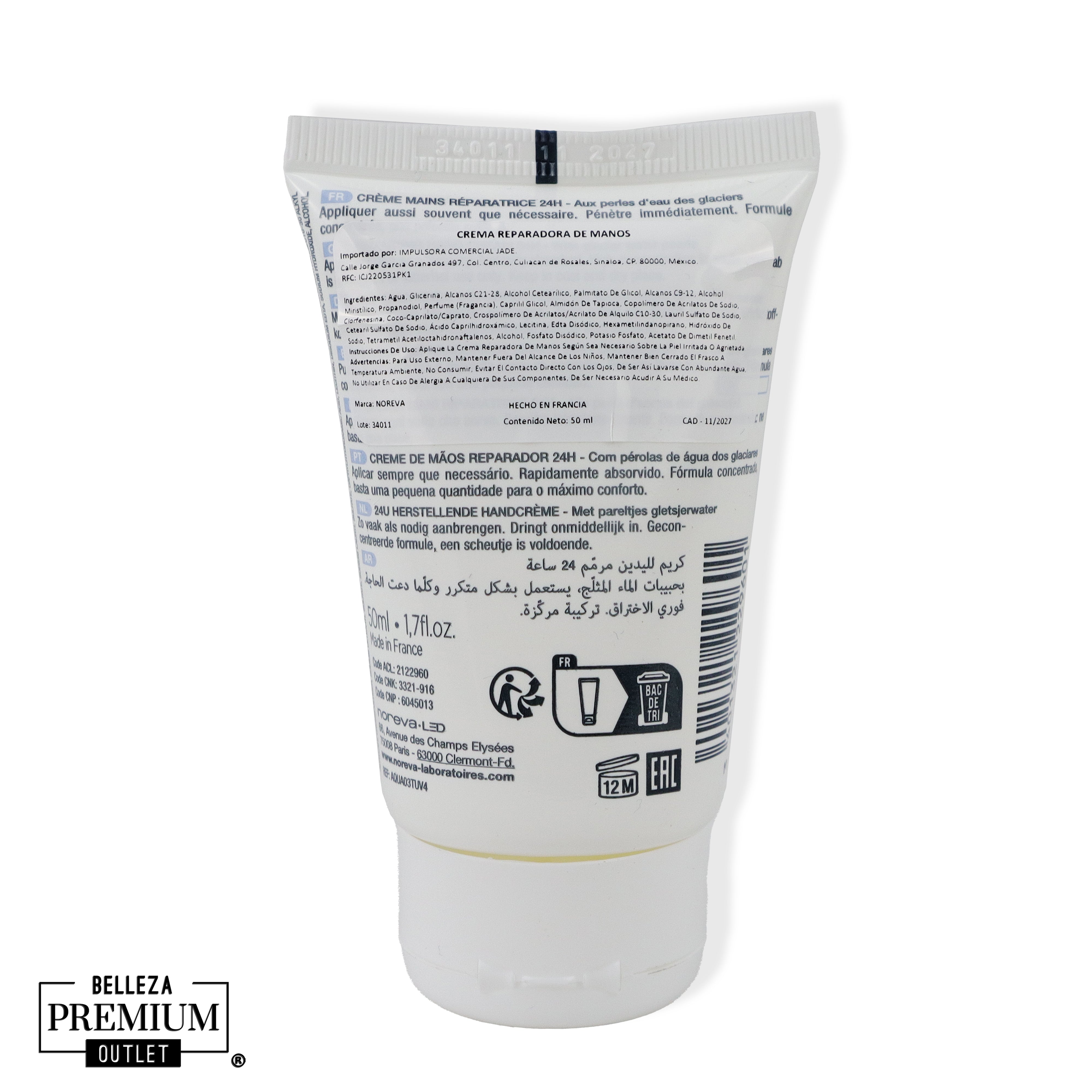 Noreva Aquareva Repairing Hand Cream – Hidratación intensa 24h para manos suaves y reparadas.
