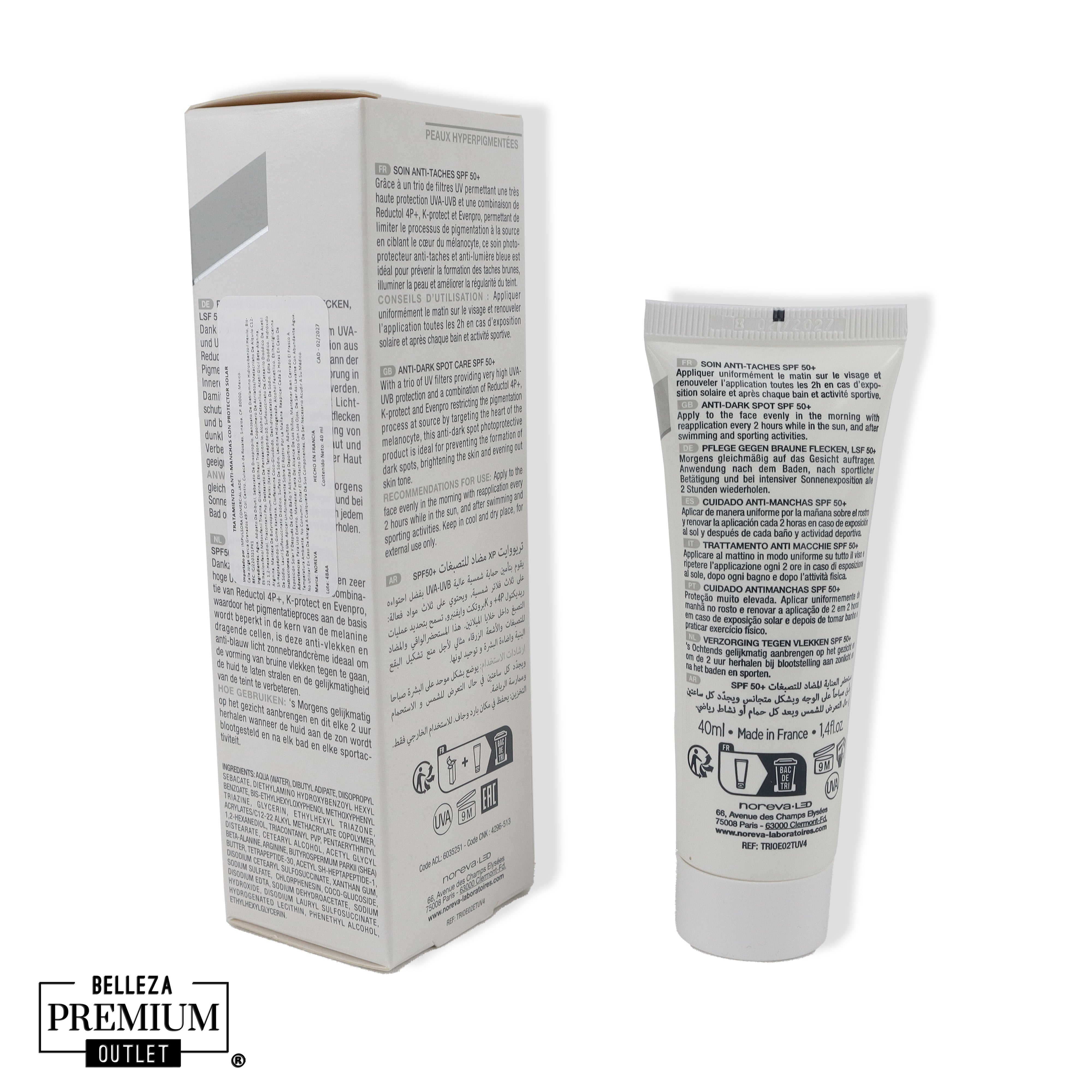Noreva Trio White XP SPF 50+ – Protección solar avanzada y cuidado antimanchas en un solo paso.