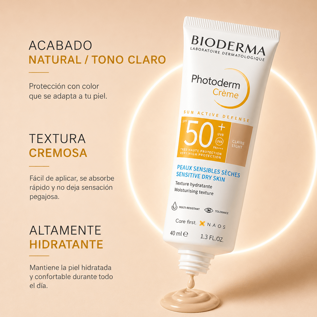 Bioderma Photoderm Crema SPF50+ Tono Claro 40ml – Protección Solar Facial para Piel Clara