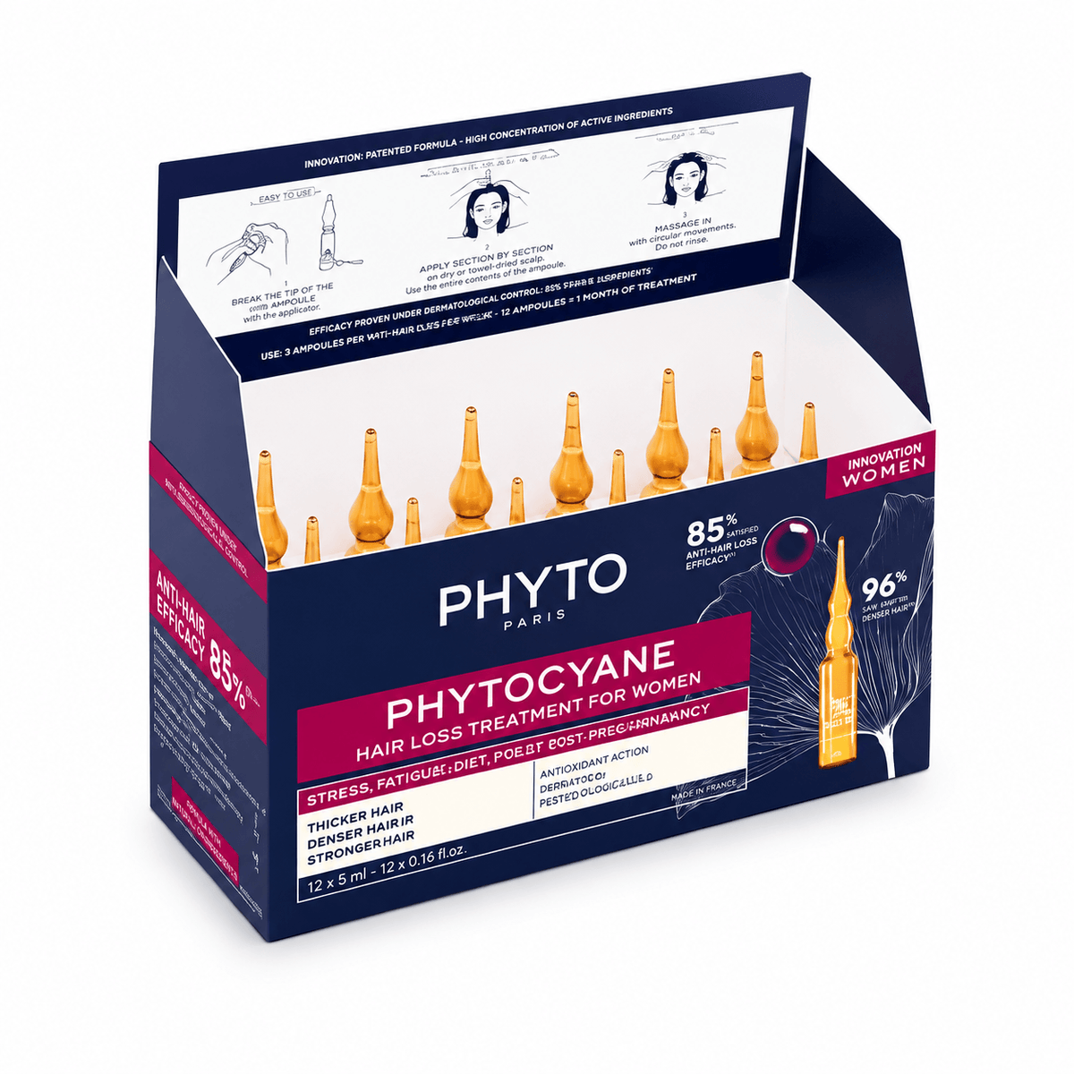 Phyto Phytocyane-Tratamiento Anticaída para Mujer 12 Ampolletas
