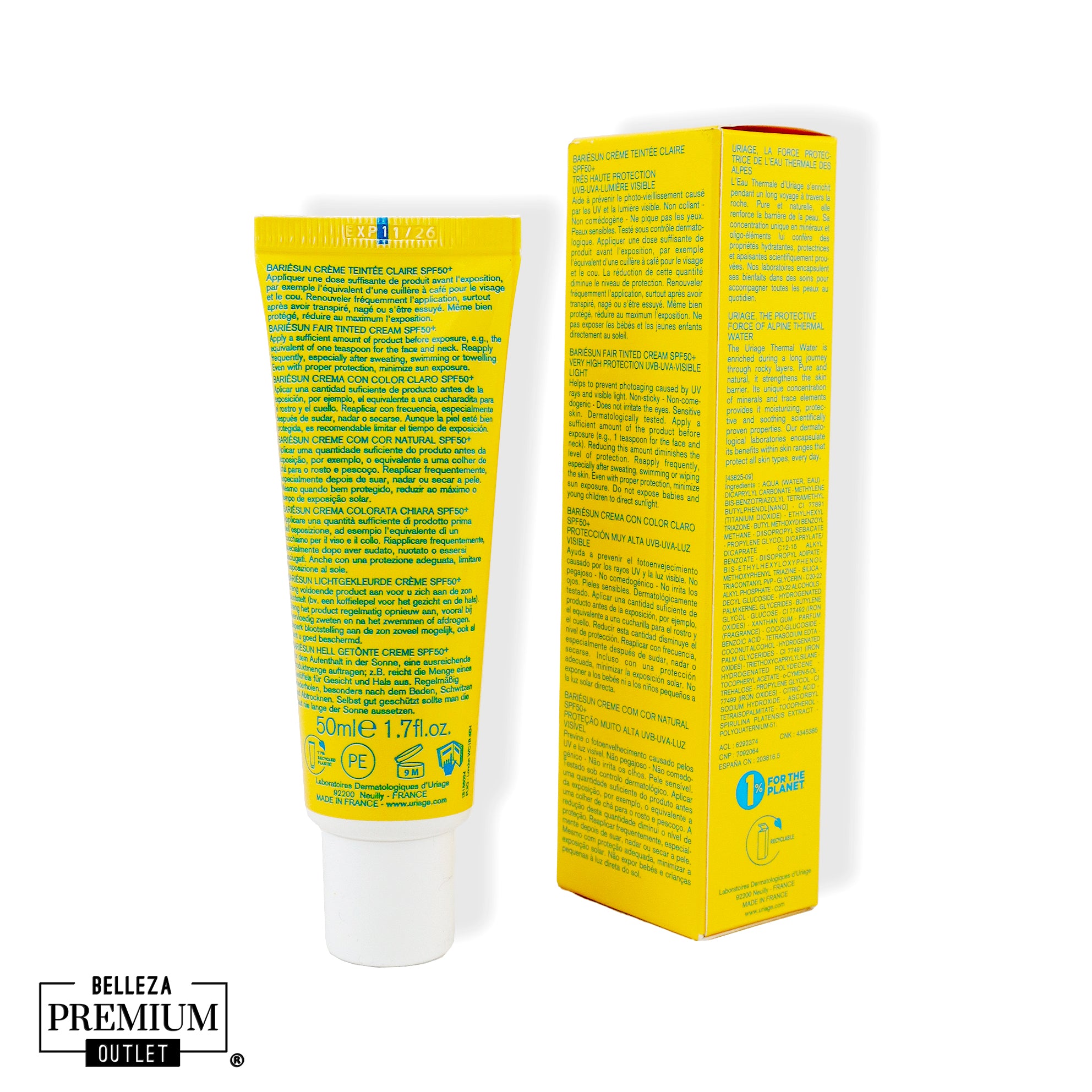 Uriage Bariesun Crème Claire SPF50+ 50ml – Protección Solar Alta para una Piel Segura y Radiante
