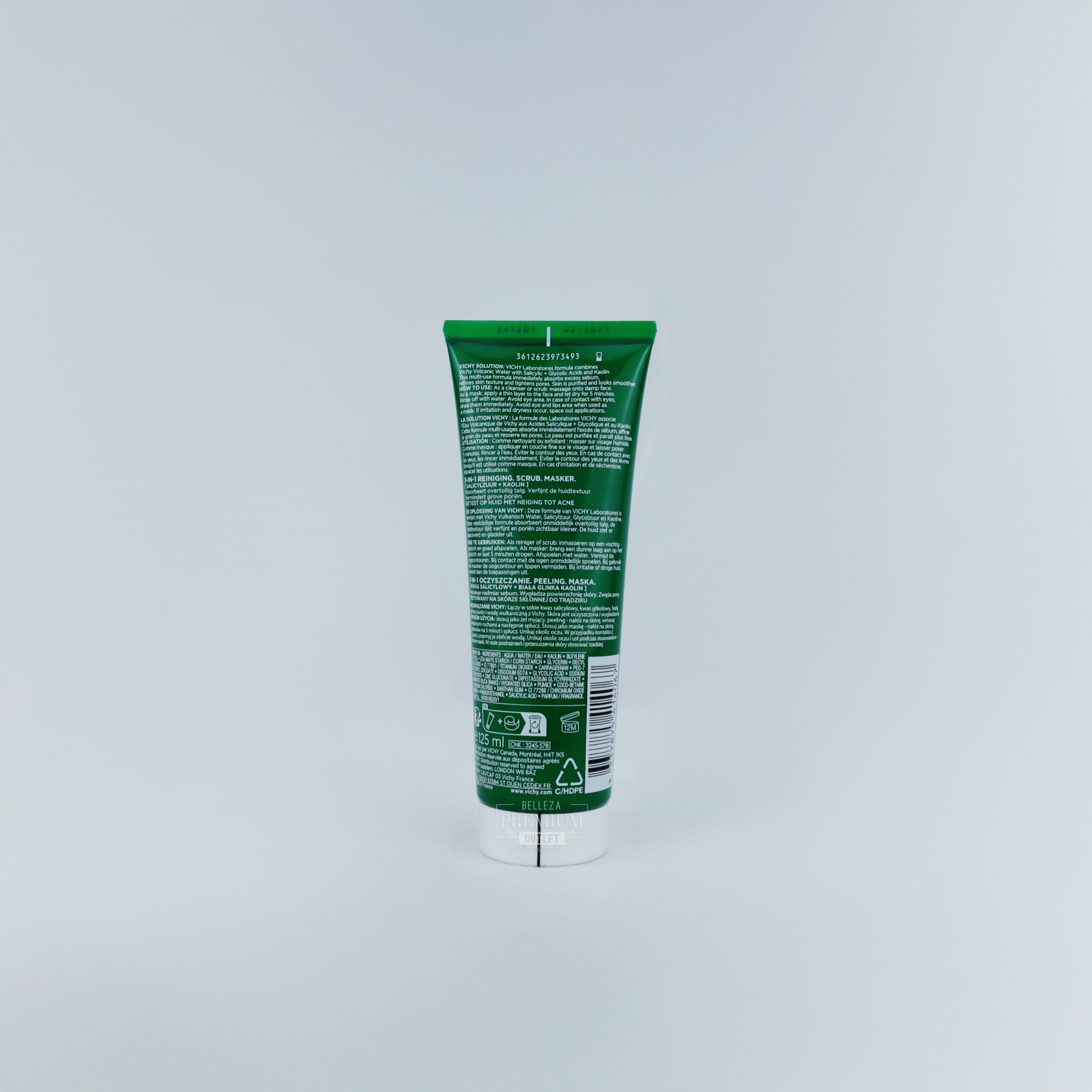 Vichy Normaderm 3 en 1 Multi-Purpose 125ml – Limpiador, Exfoliante y Mascarilla Purificante para Piel con Imperfecciones